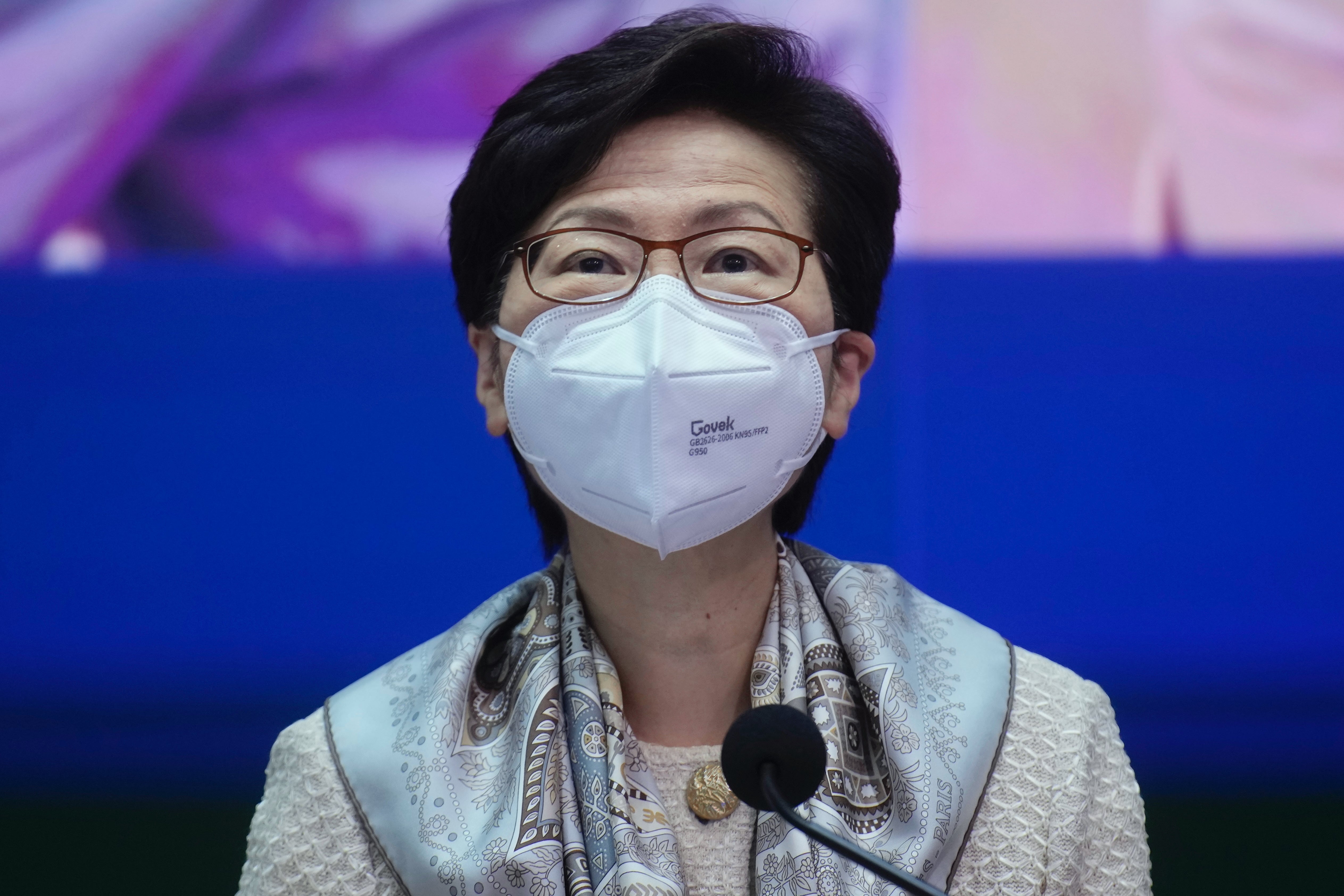 Hong Kong chief executive Carrie Lam at a press conference, 21 March 2022