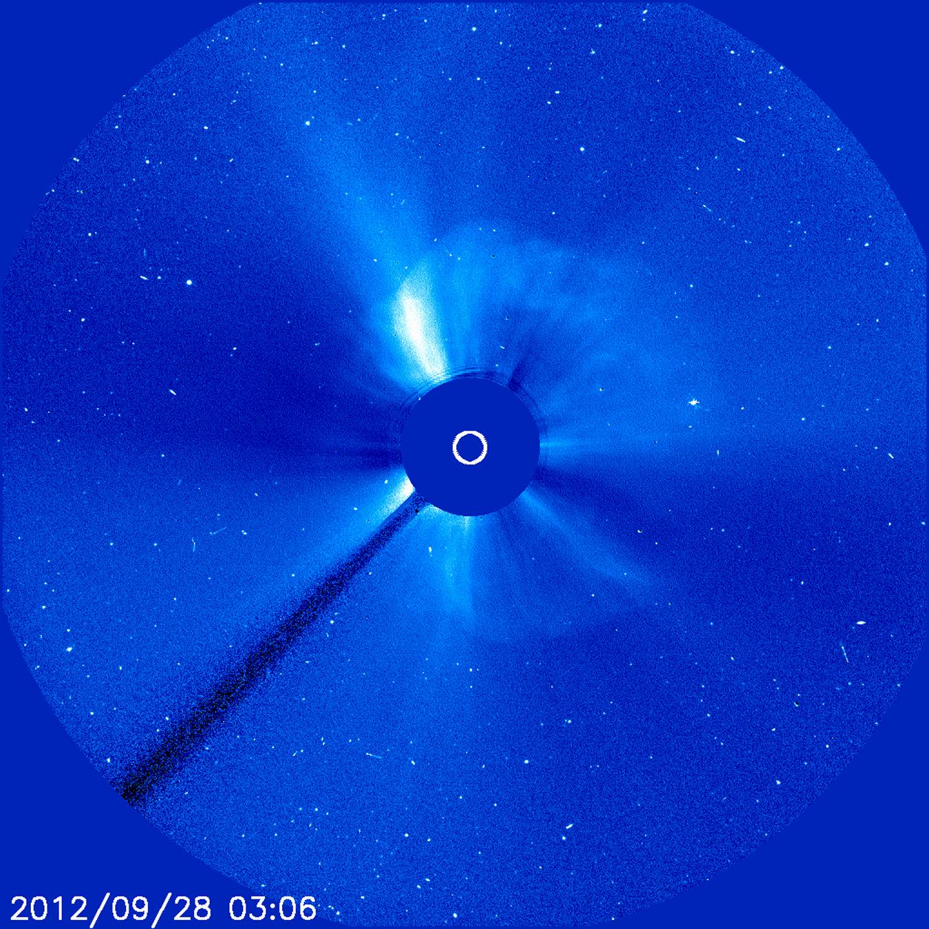 A coronal mass ejection captured by the NASA-ESA Solar and Heliospheric Observatory (SOHO) spacecraft in 2012