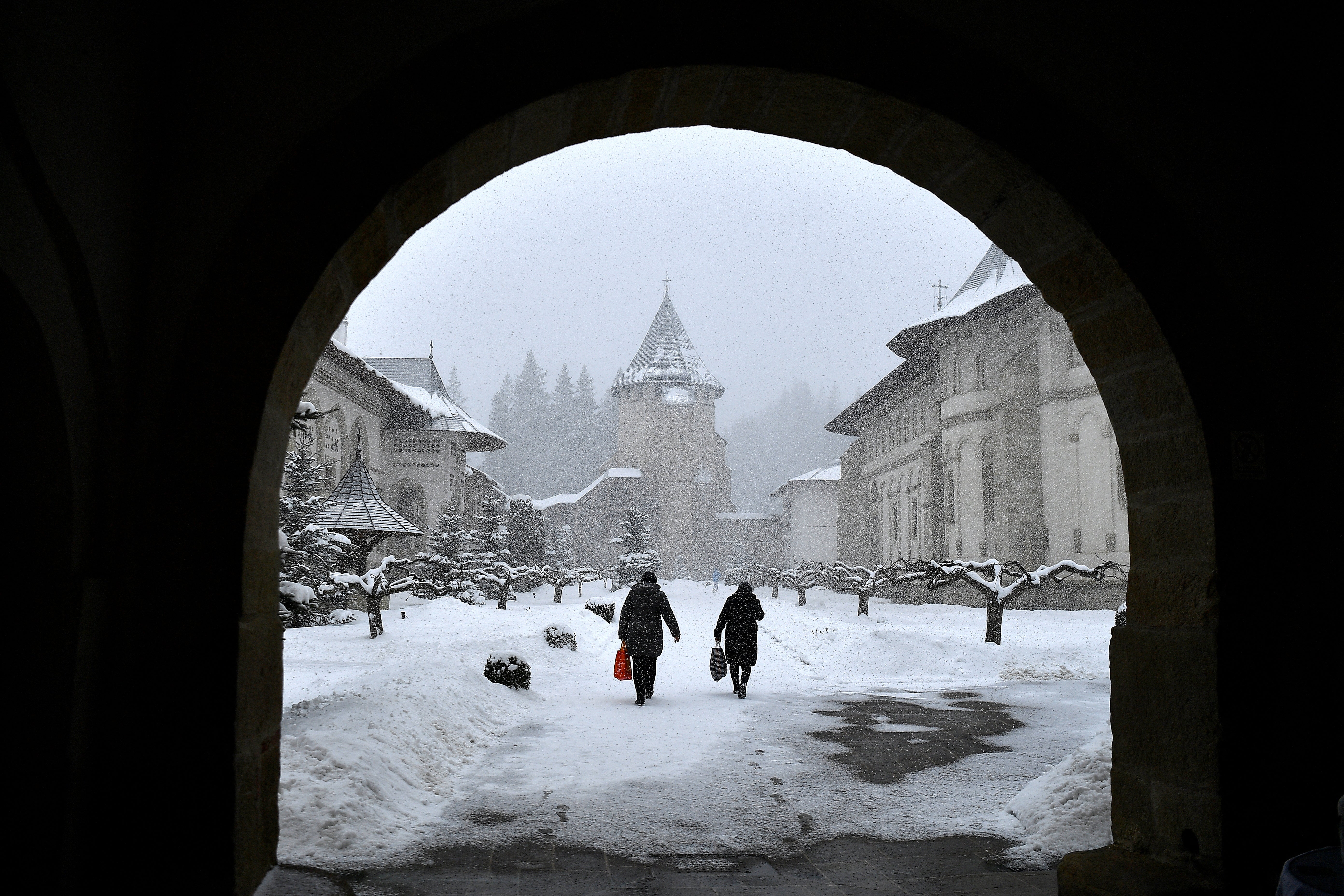 Local people leave after a Romanian Orthodox mass