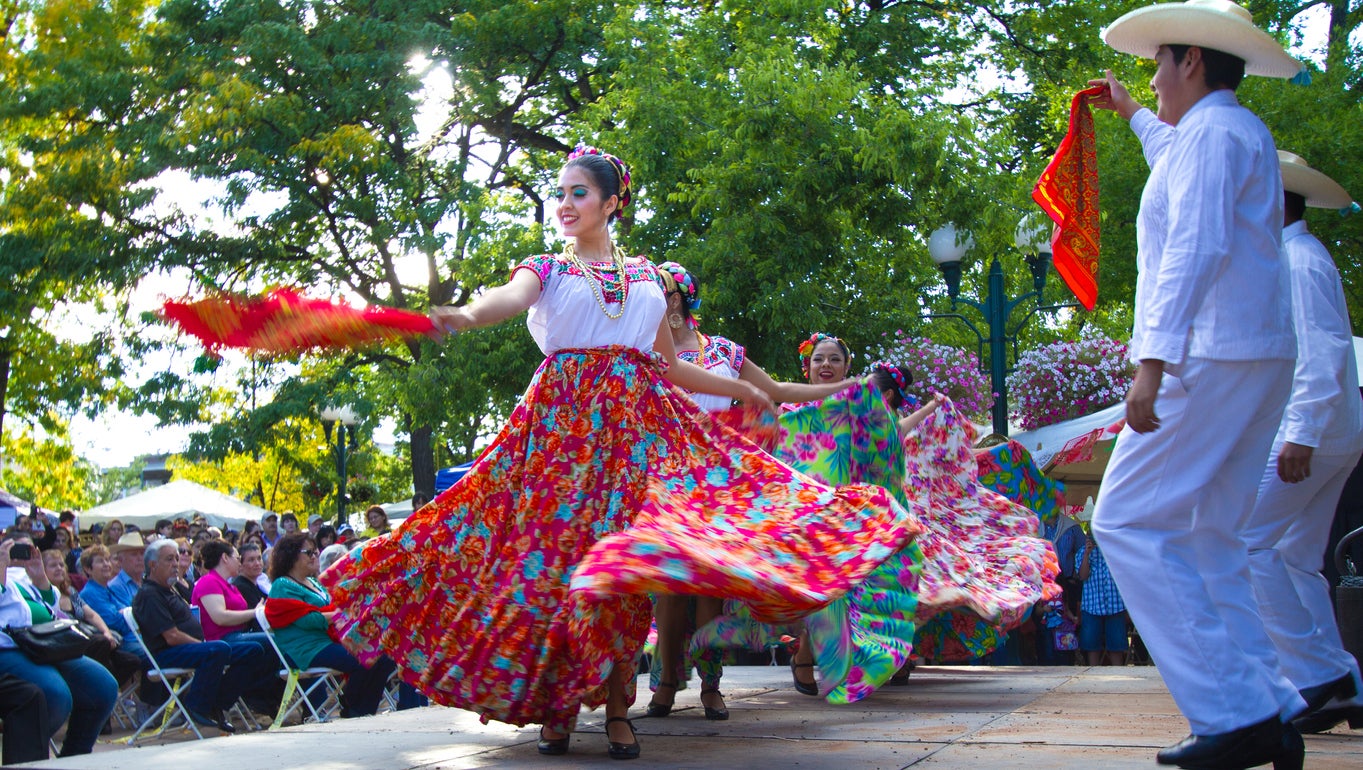 The plaza is packed with dancers in summer