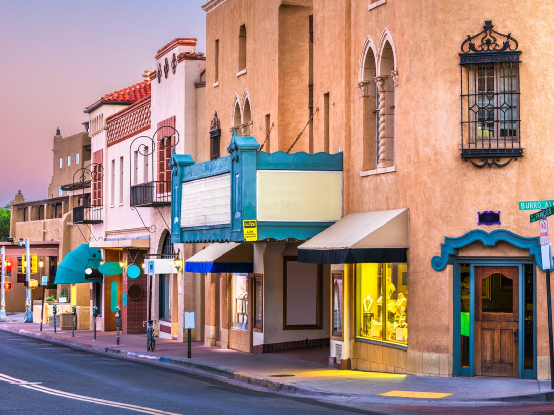 Santa Fe, New Mexico at dusk