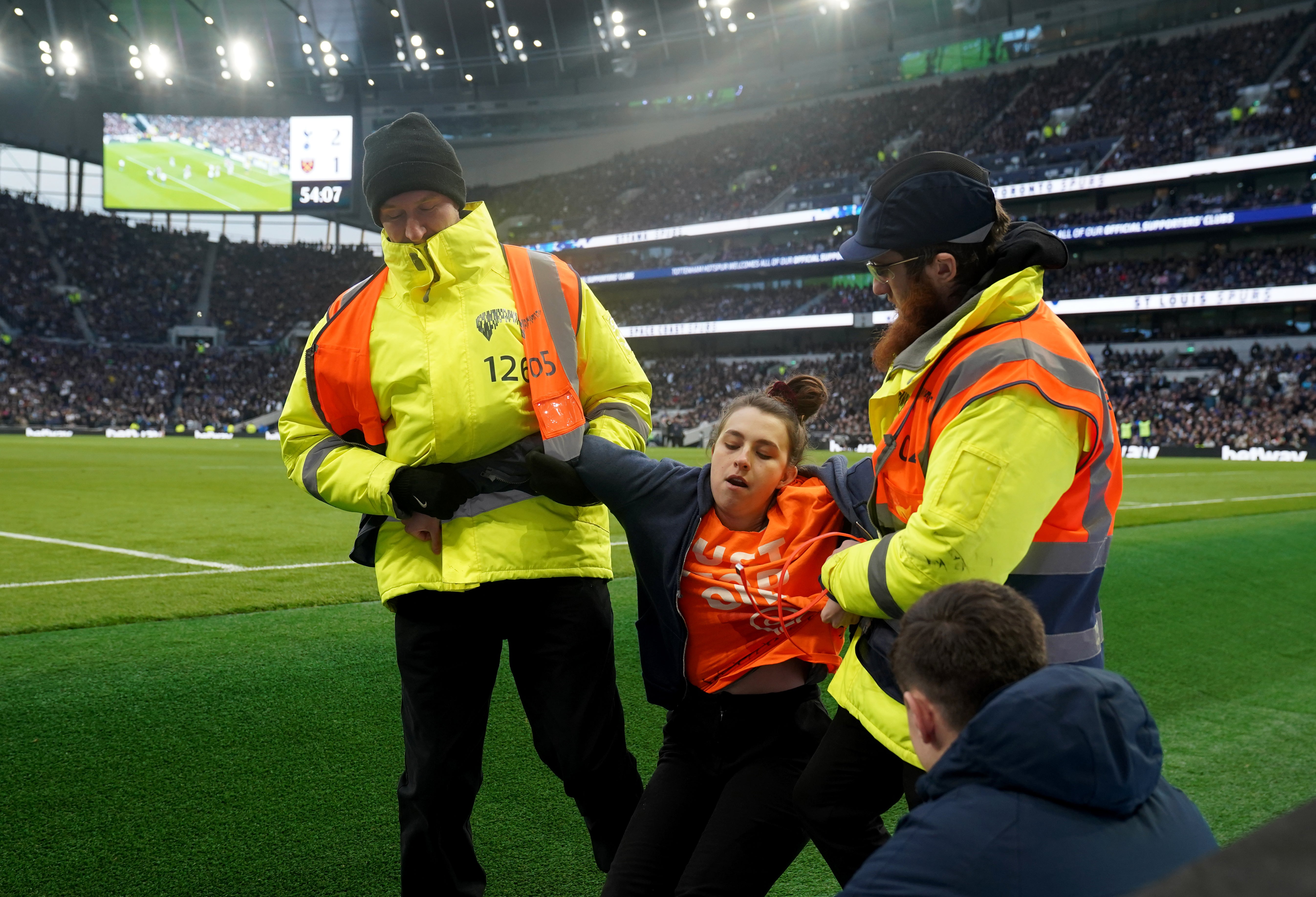 Protestors disrupted the Premier League match at the Tottenham Hotspur Stadium (Nick Potts/PA)