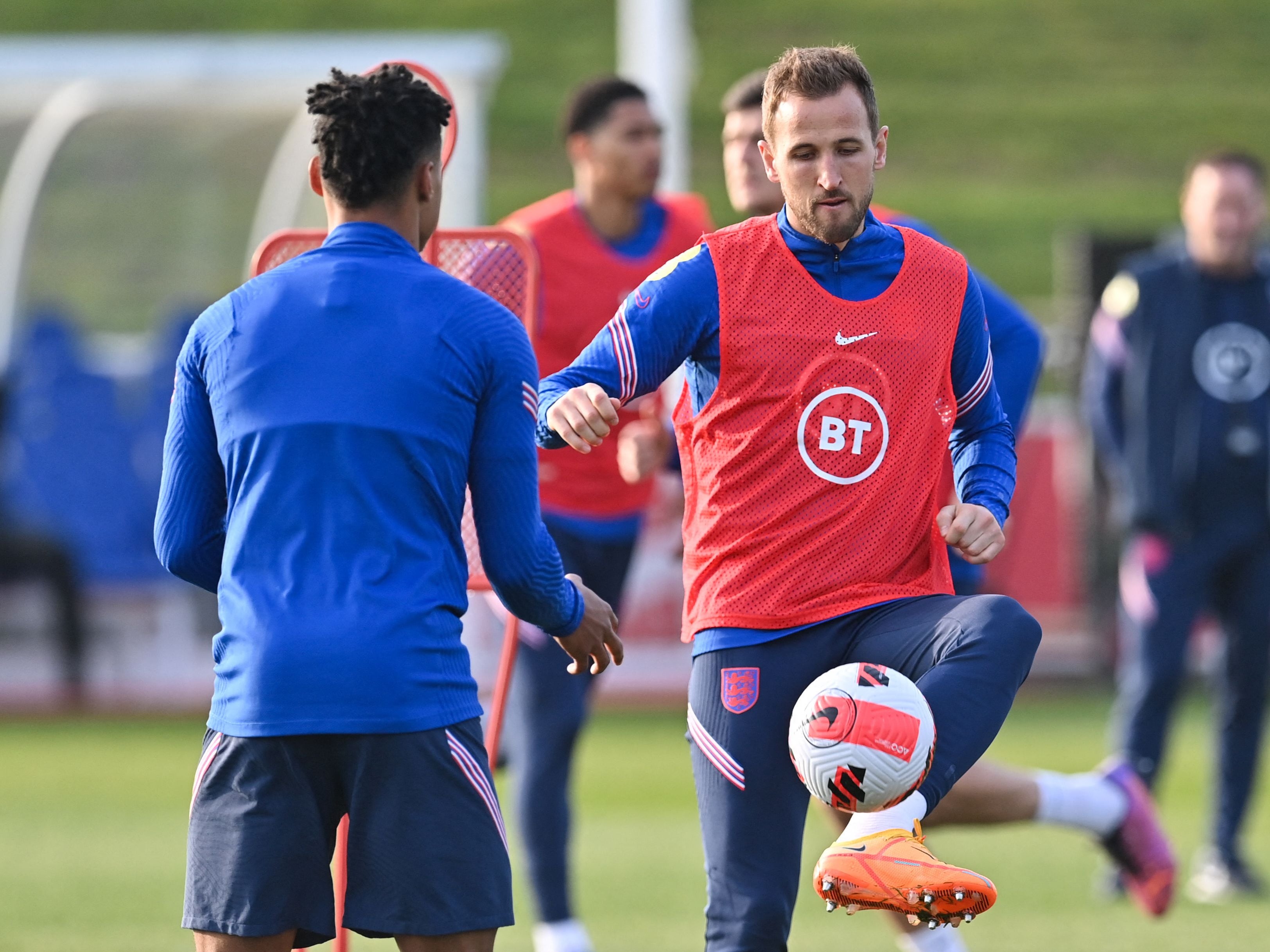 England captain Harry Kane in training at St George’s Park on Tuesday