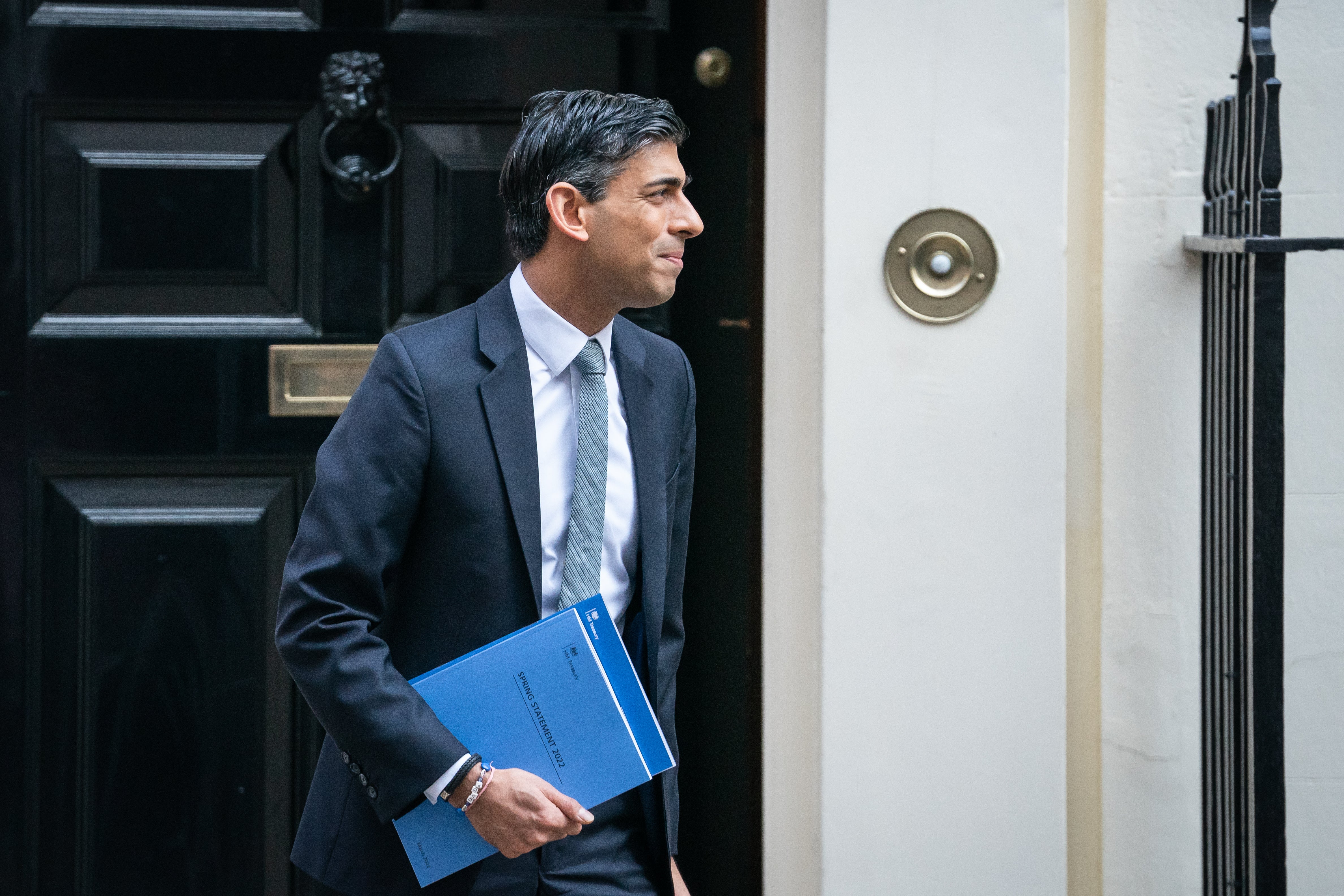 Chancellor Rishi Sunak leaves 11 Downing Street to deliver his spring statement (Aaron Chown/PA)