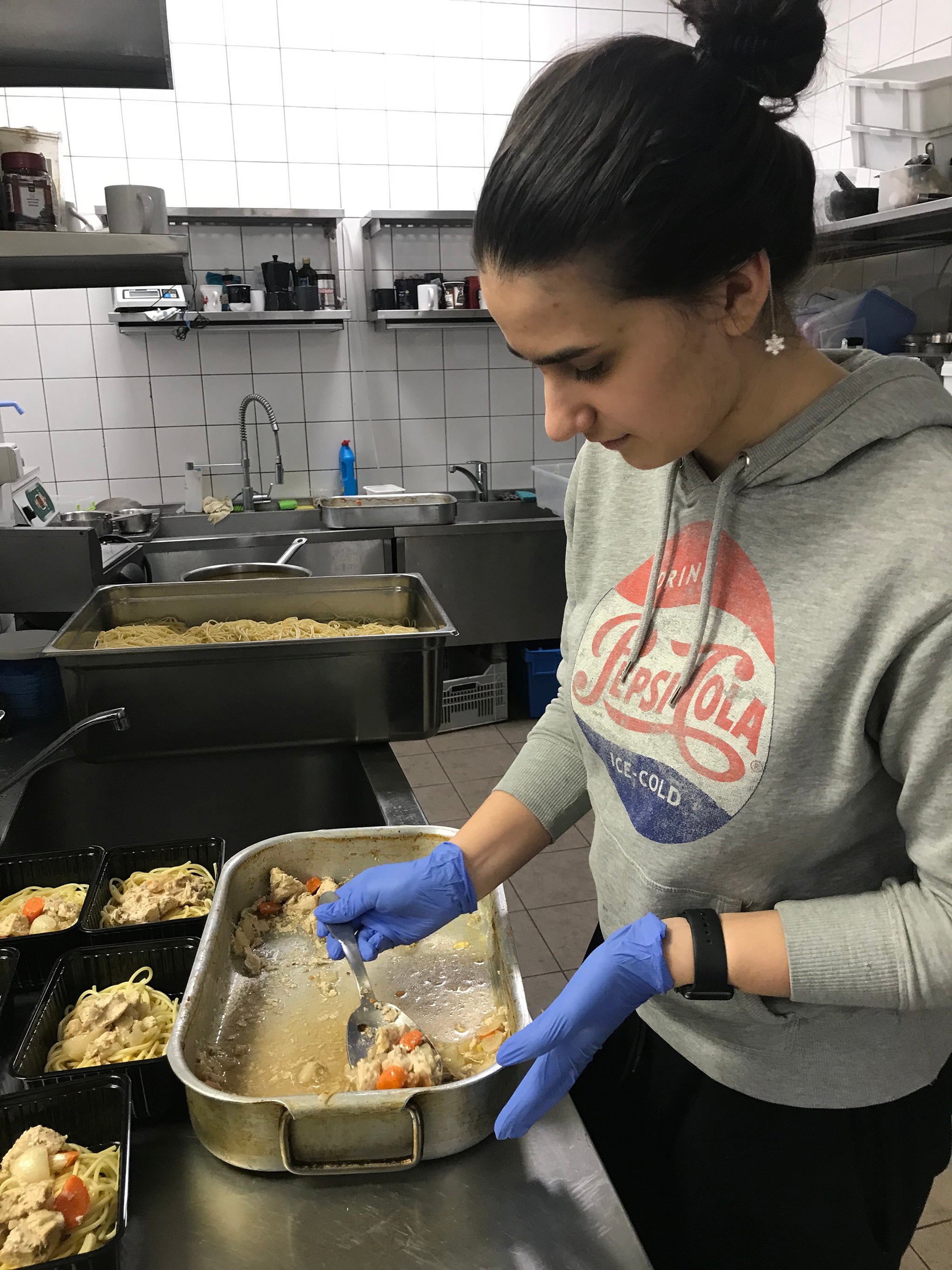 Food technology student Sofiia Dromova is now helping to prepare meals in Bassano’s kitchen