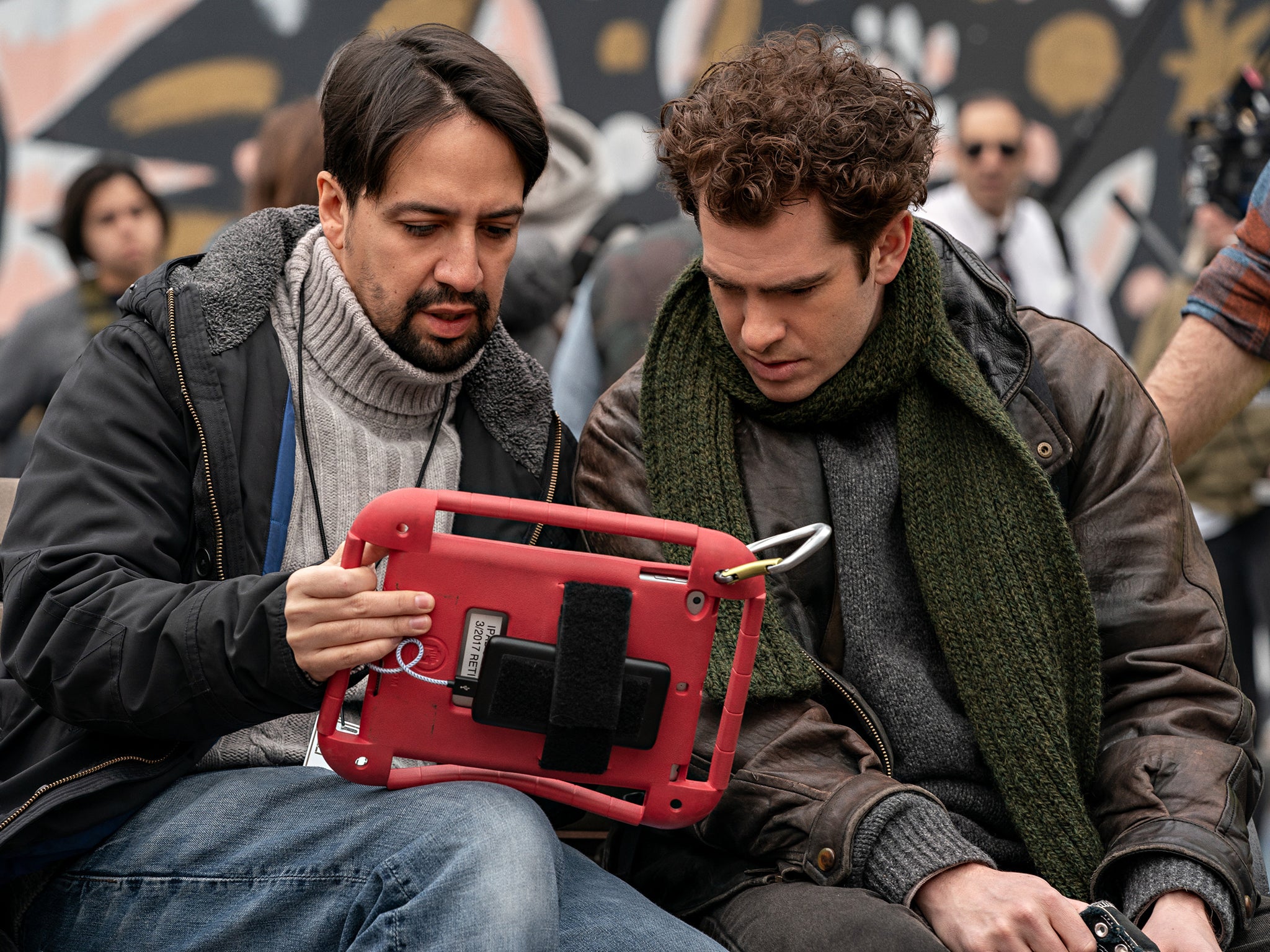 Lin-Manuel Miranda and Andrew Garfield on the set of ‘Tick, Tick... Boom!'