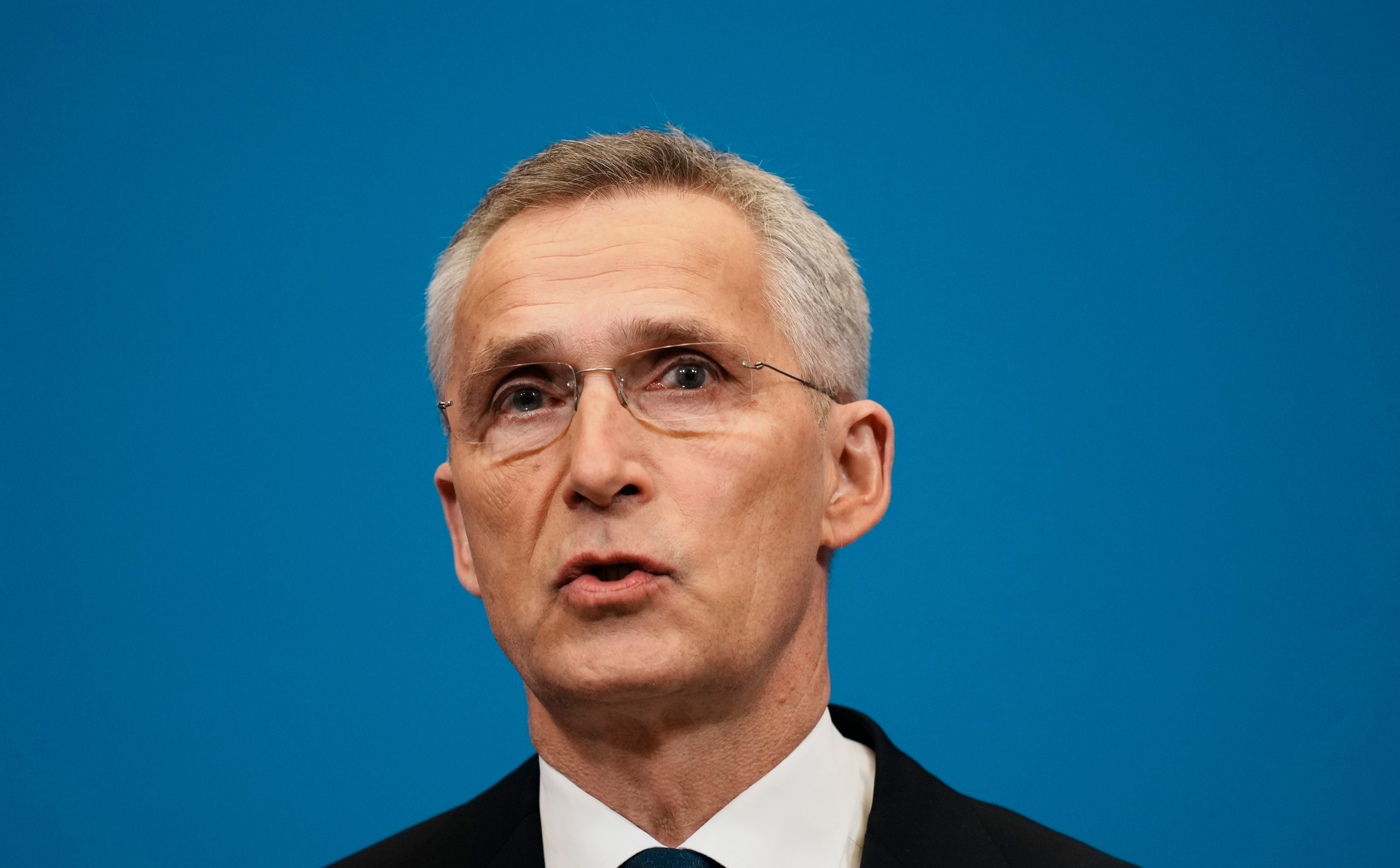 Nato secretary general Jens Stoltenberg speaks during a media conference during an extraordinary NATO summit at NATO headquarters in Brussels, Thursday, March 24, 2022. NATO leaders are extending the mandate of Secretary-General Jens Stoltenberg for an extra year to help steer the 30-nation military organization through the security crisis sparked by Russia’s war on Ukraine (Thibault Camus/AP)