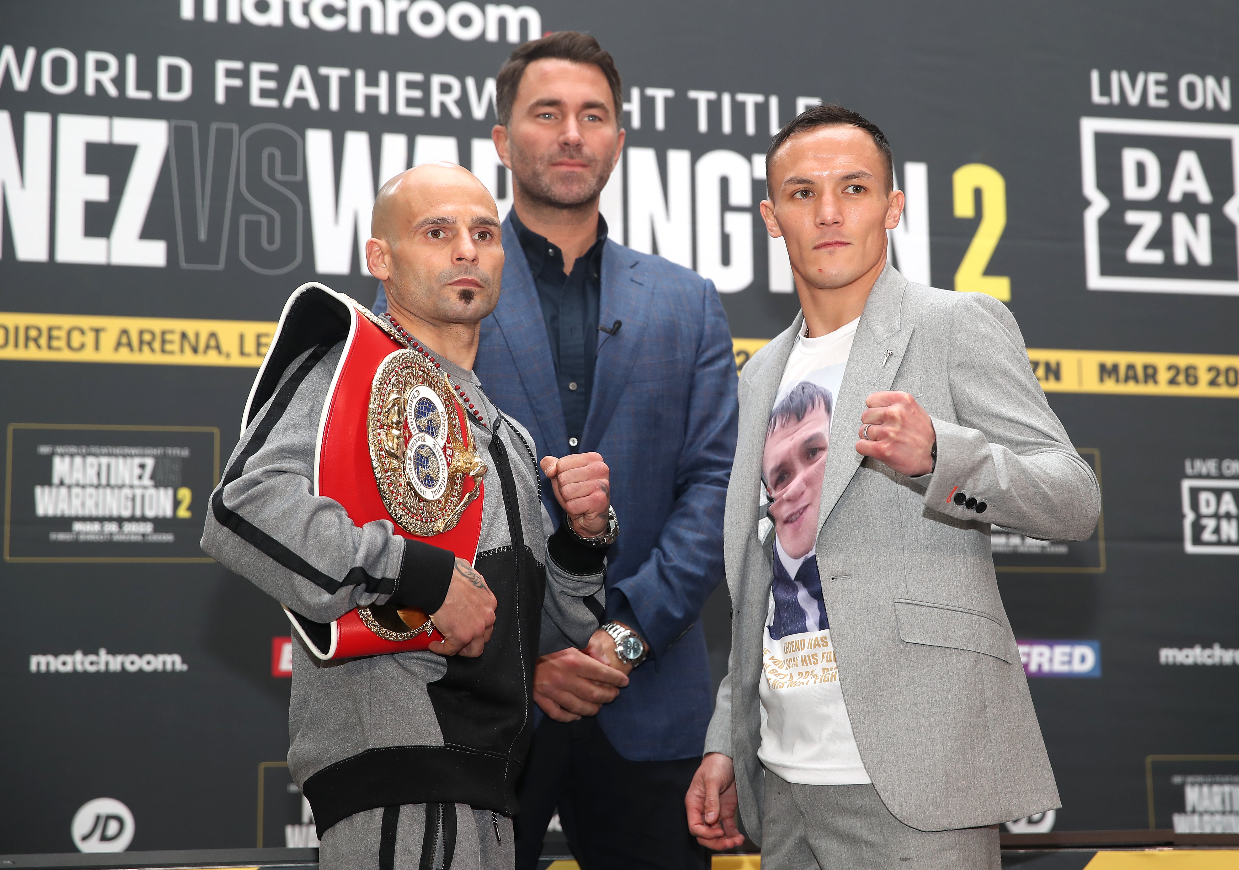 Kiko Martinez (left) and Josh Warrington face each other on Saturday (Simon Marper/PA)