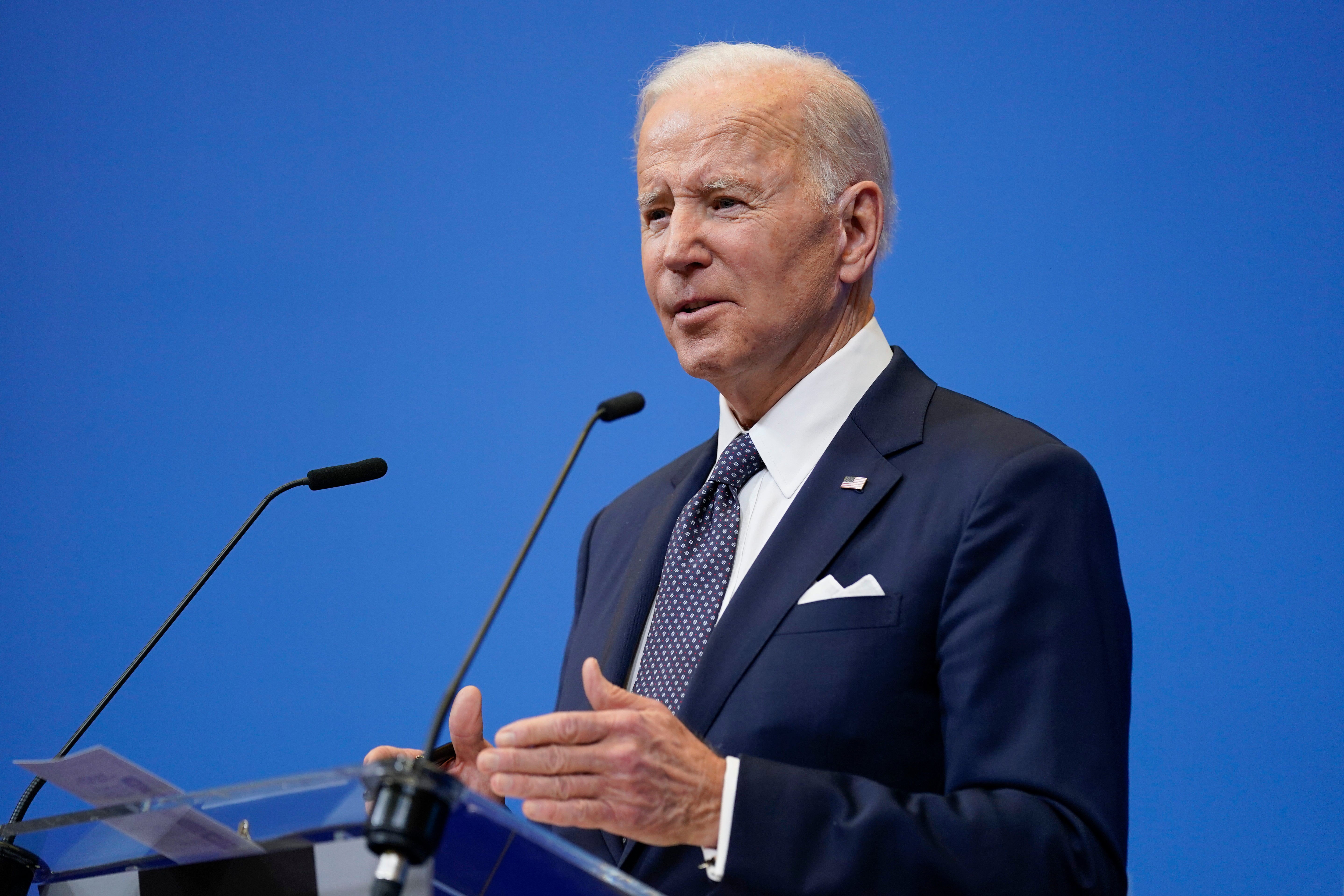 Joe Biden speaks in Brussels.