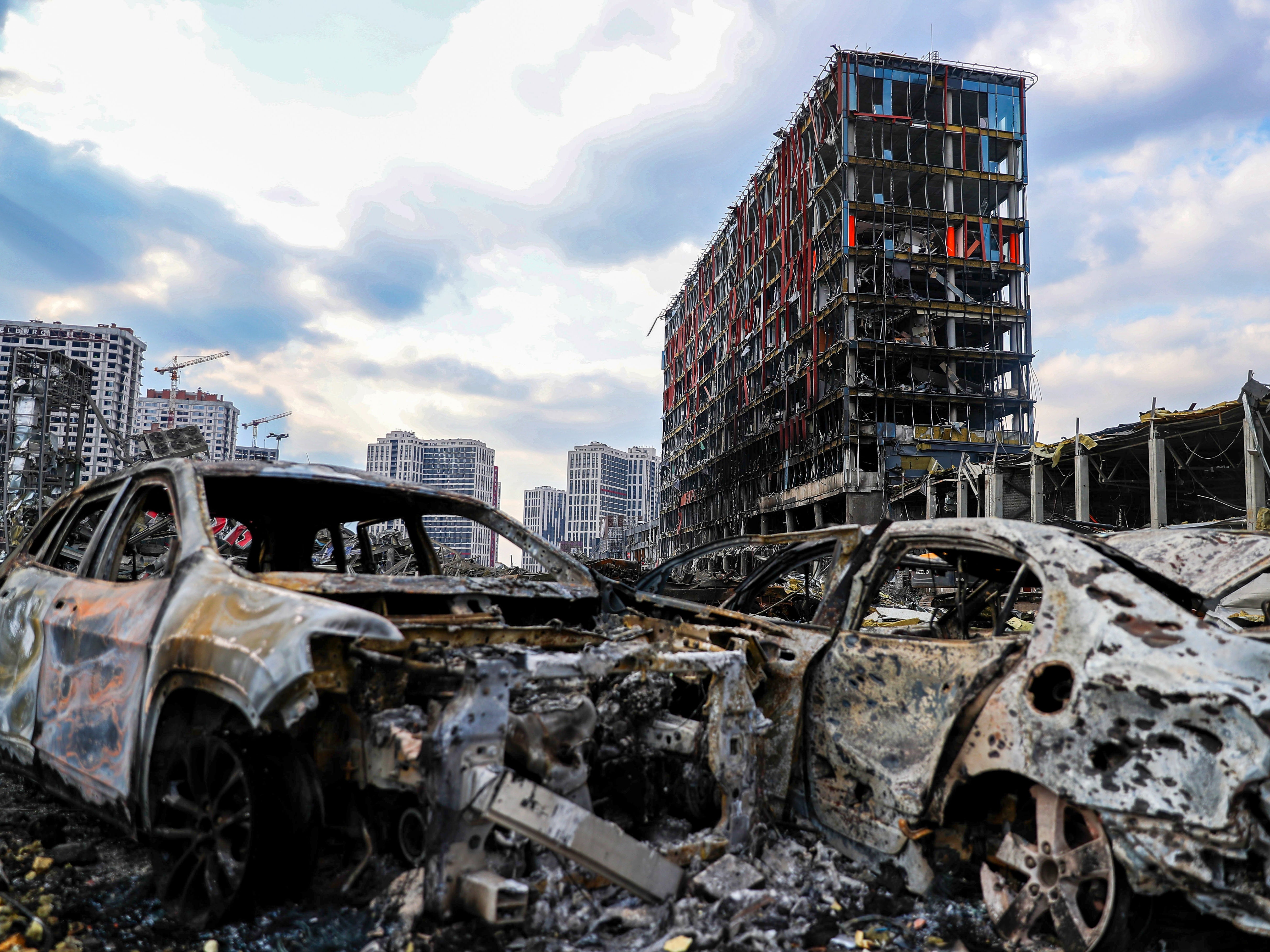 A shopping centre destroyed by Russian shelling in Kyiv