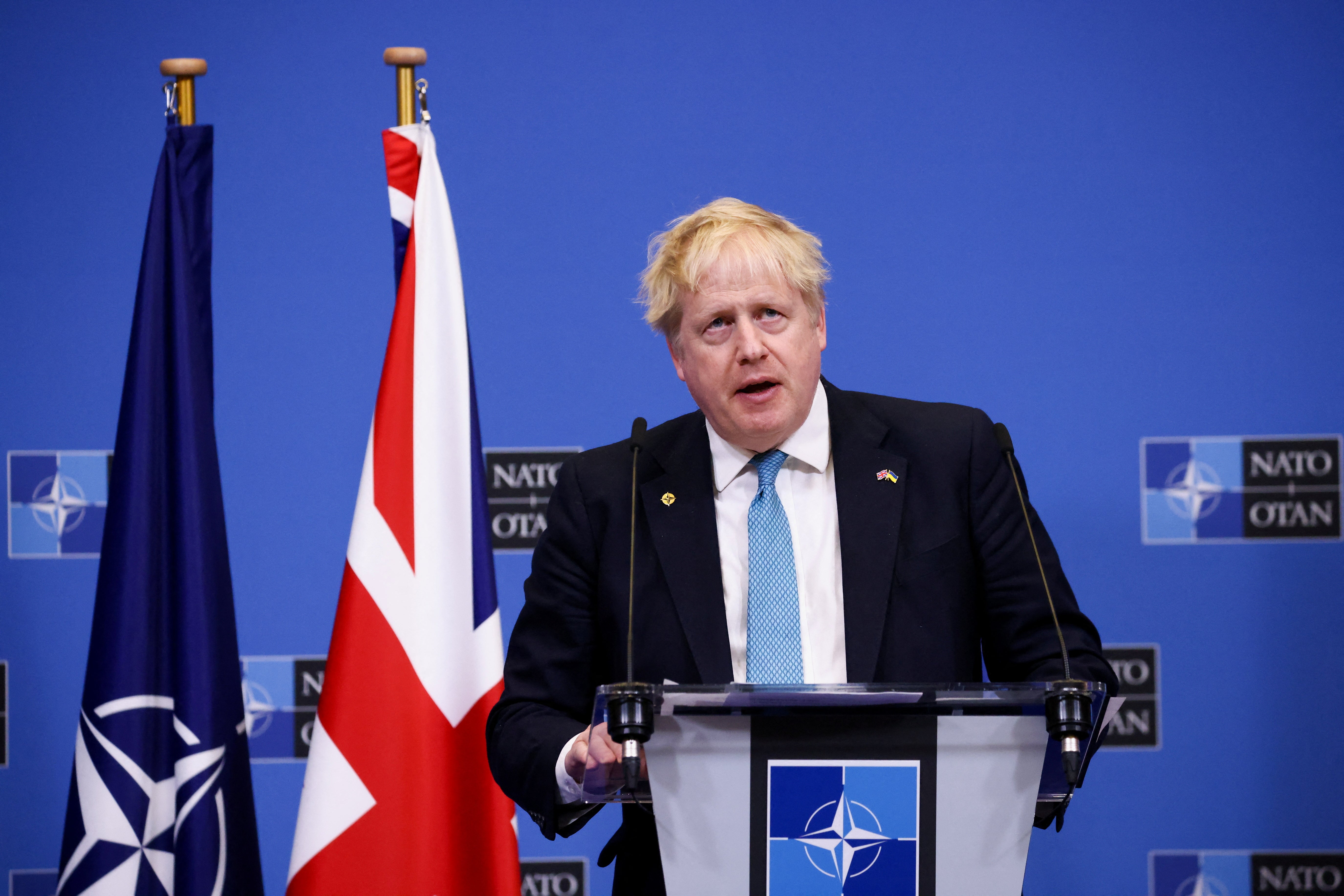 Prime Minister Boris Johnson speaks during a press conference following a special meeting of Nato leaders in Brussels, Belgium (Henry Nicholls/PA)