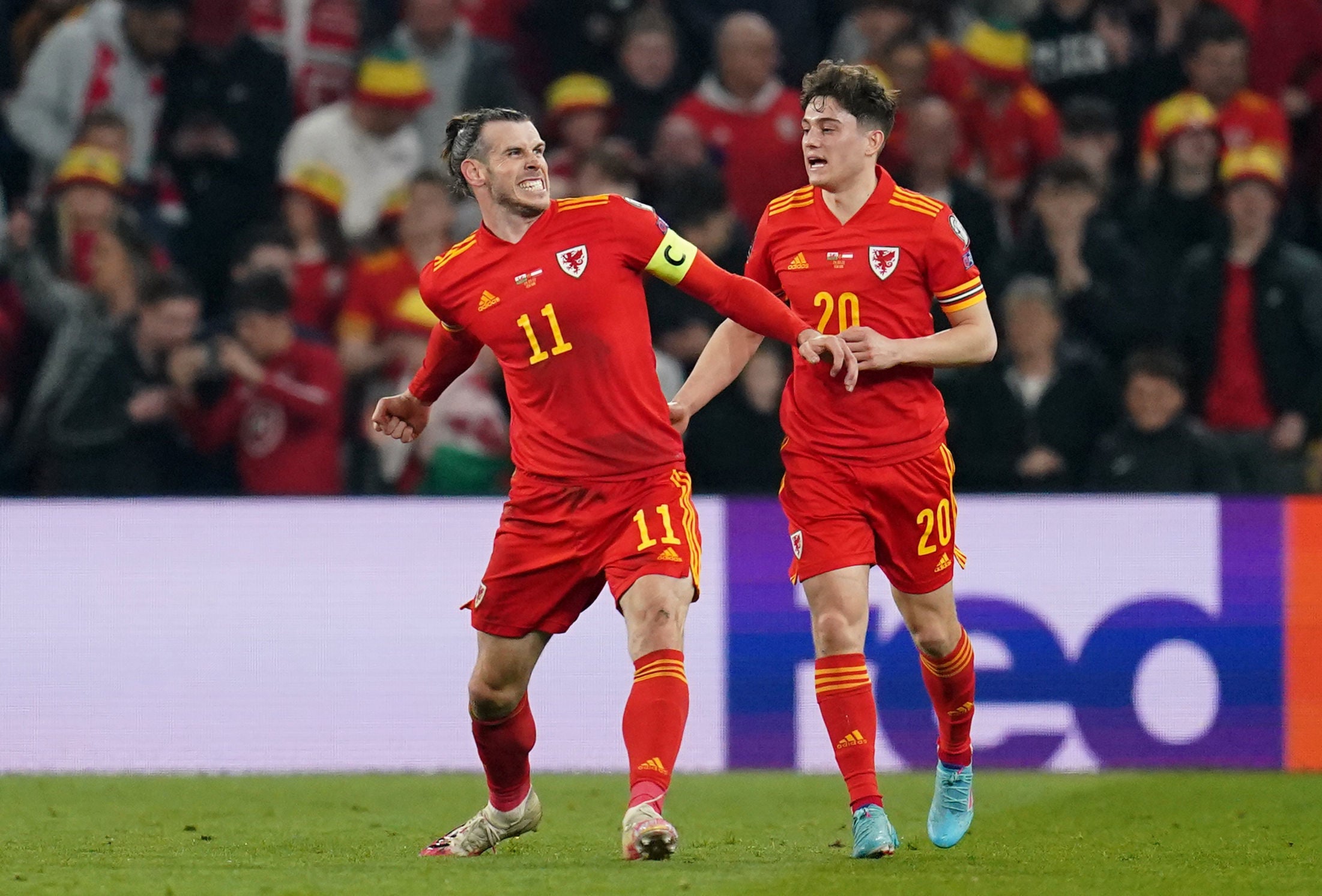 Gareth Bale celebrates scoring for Wales