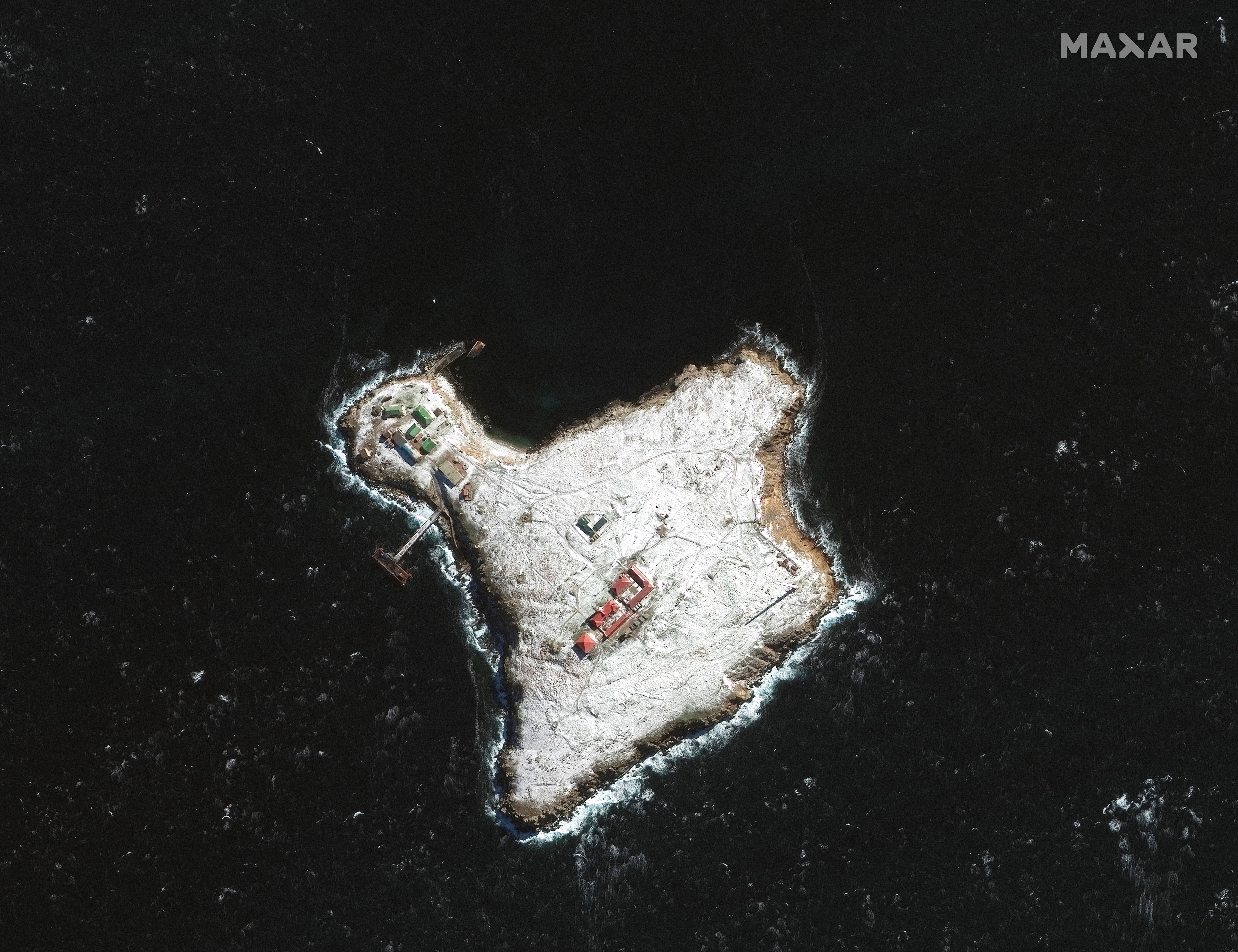 A satellite image shows Snake Island before the invasion