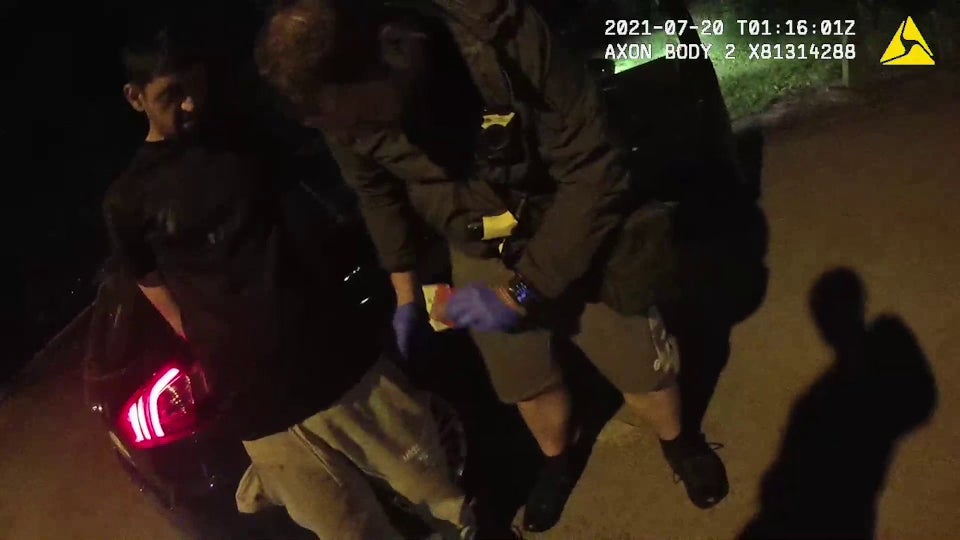 Body Worn Video footage issued by South Wales Police shows the moment when officers found attacker Jason Edwards with DrJenkins' bank card