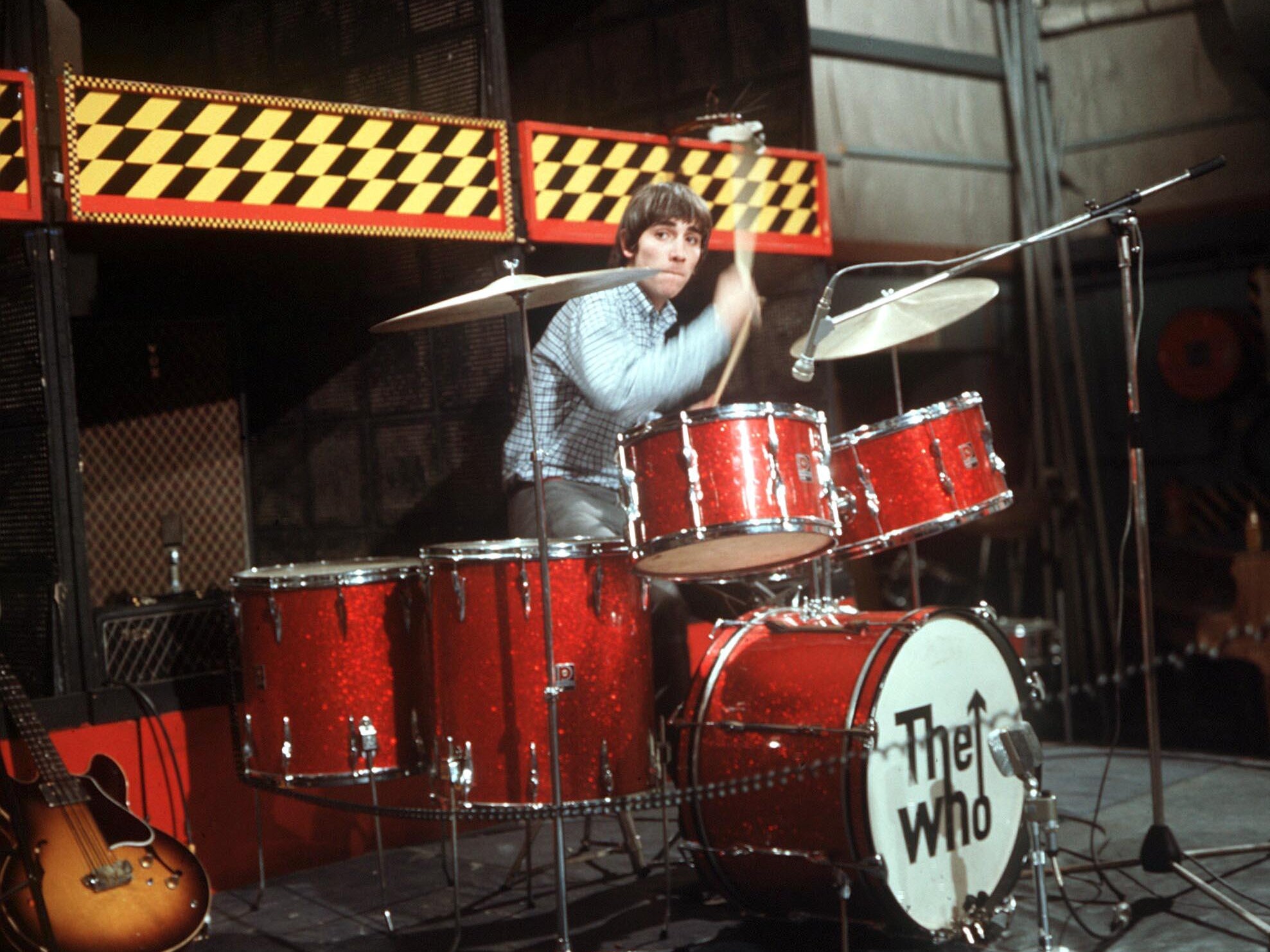 Keith Moon at his kit in 1966, the year before he blew up one of his drums live on stage