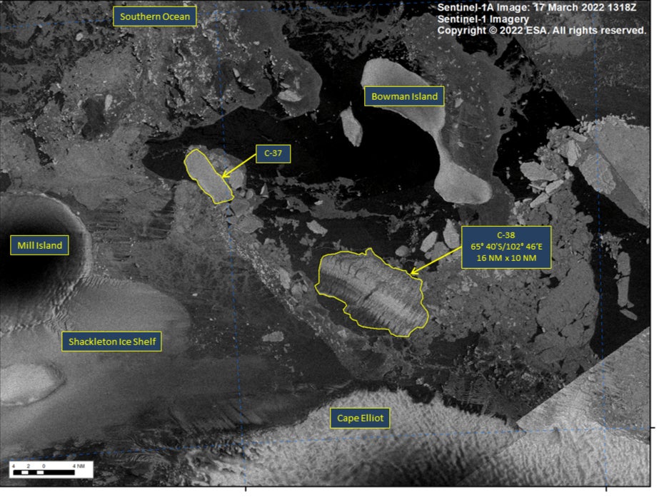 Sentinel-1A image shows an iceberg that broke off from the Conger ice shelf