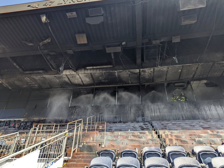 The aftermath of the blaze at the home stadium of the Denver Broncos