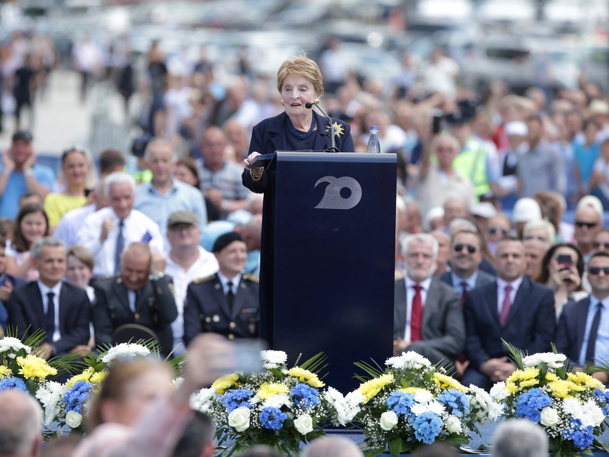 Albright speaks at a ceremony commemorating the 20th anniversary of the Deployment of Nato Troops in Kosovo, in June 2019