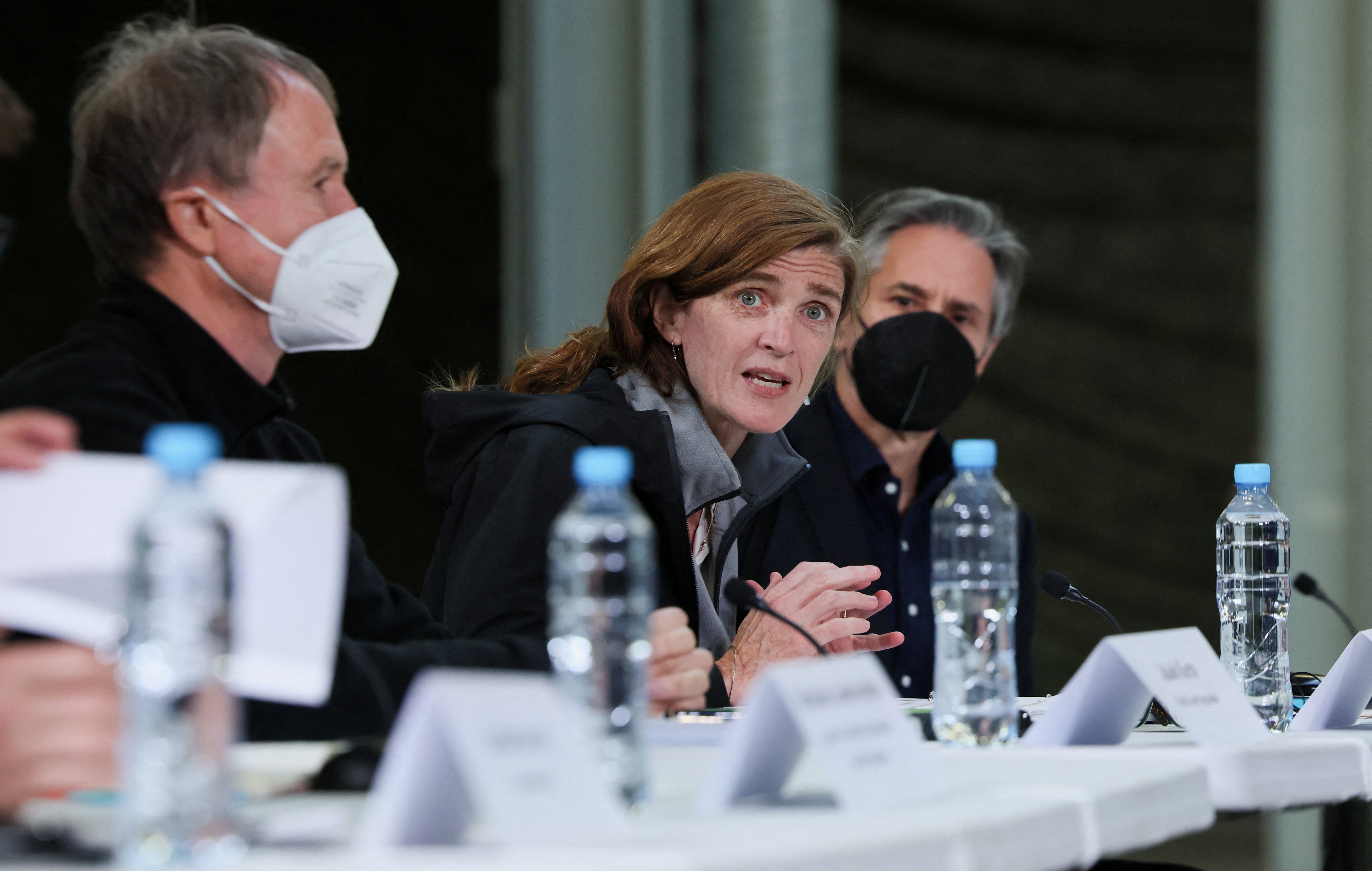 Samantha Power, the administrator of USAID, speaks at a briefing on humanitarian efforts for Ukraine