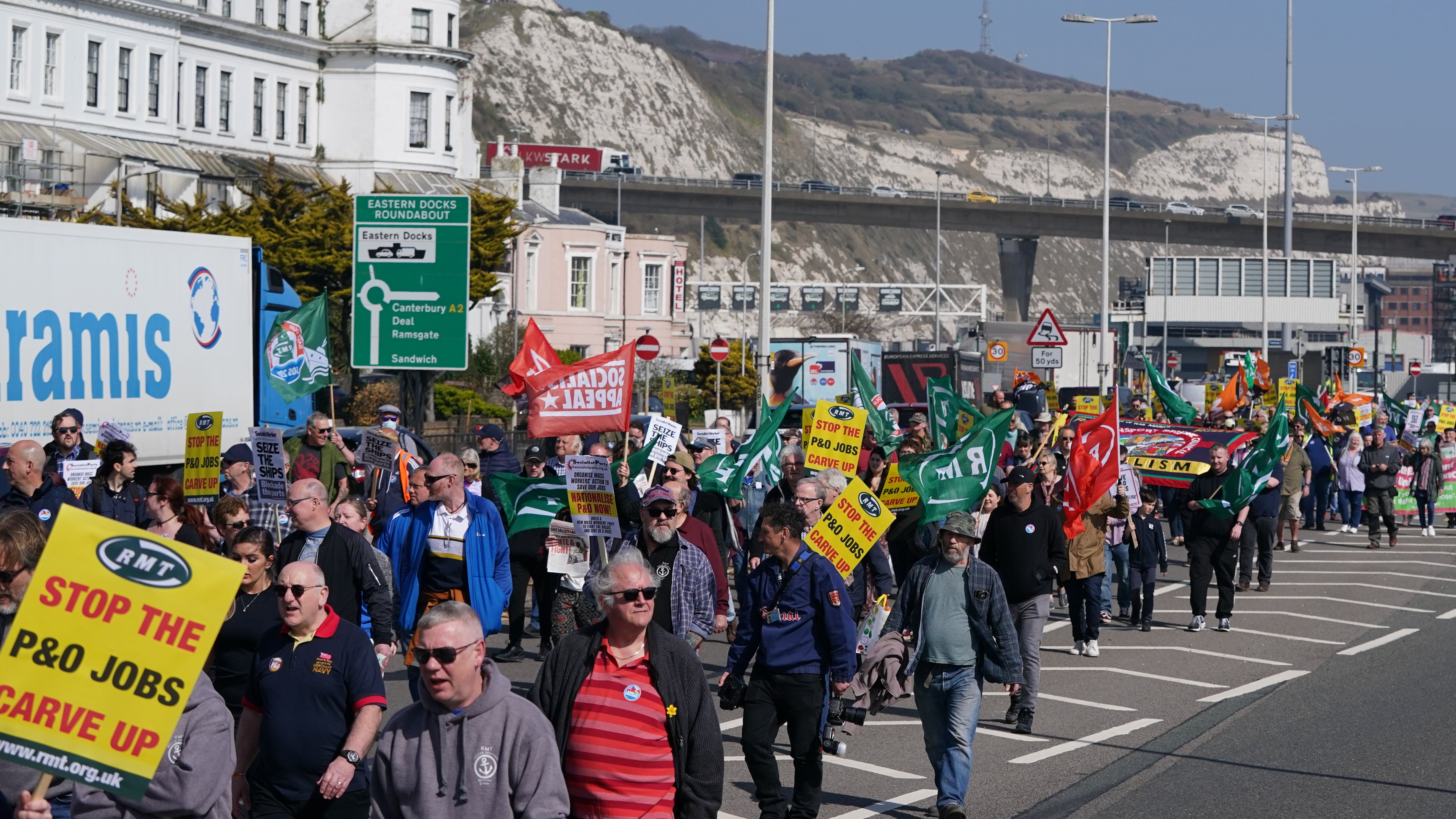 Protests took place in Liverpool, Hull and Dover against the sacking of seafarers without notice (Gareth Fuller/PA)