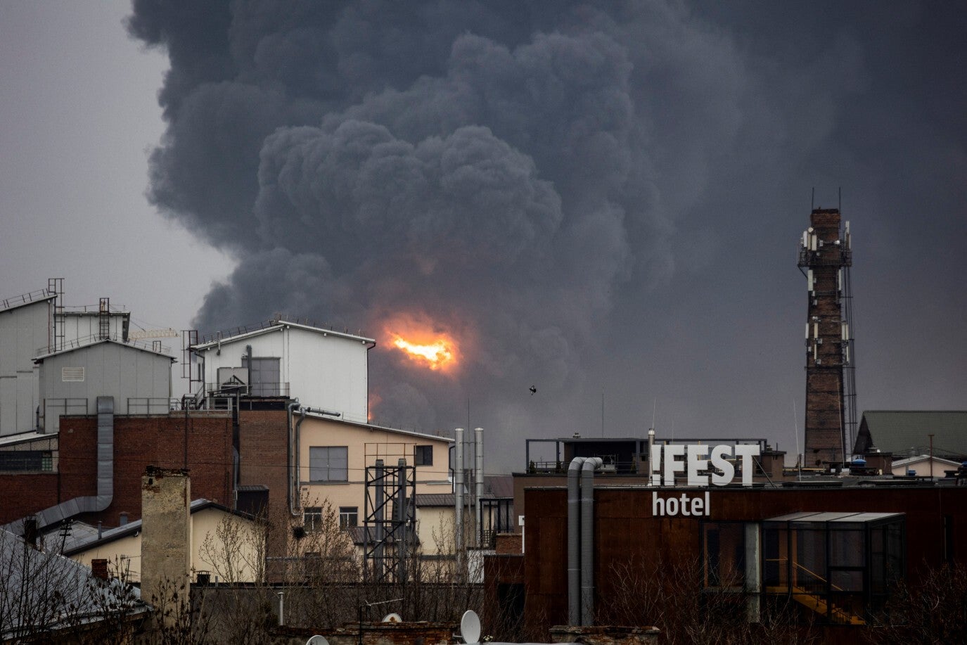 Thick smoke rises over Lviv after airstrike