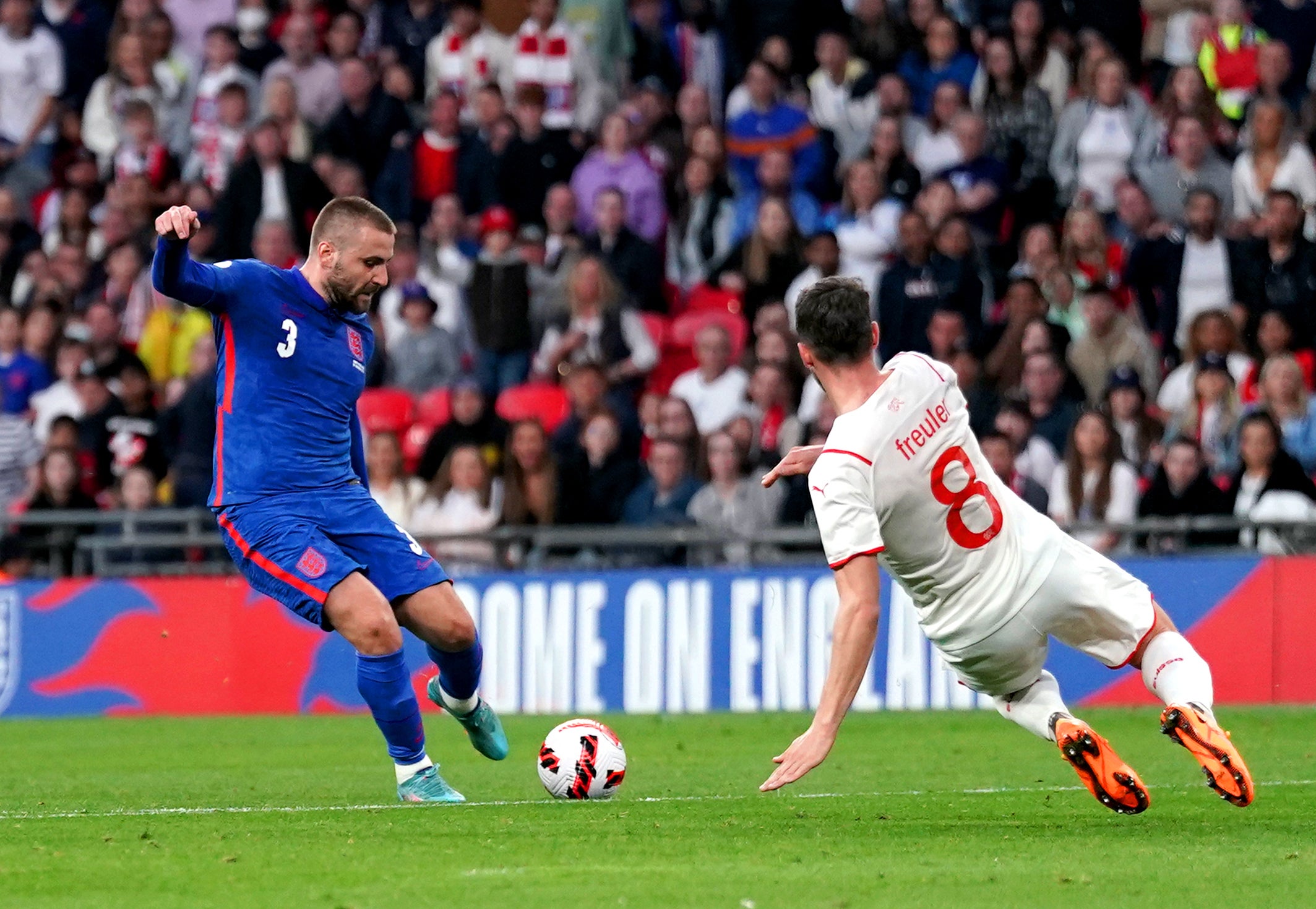 Luke Shaw drew England level against Switzerland with his second international goal (Nick Potts/PA)