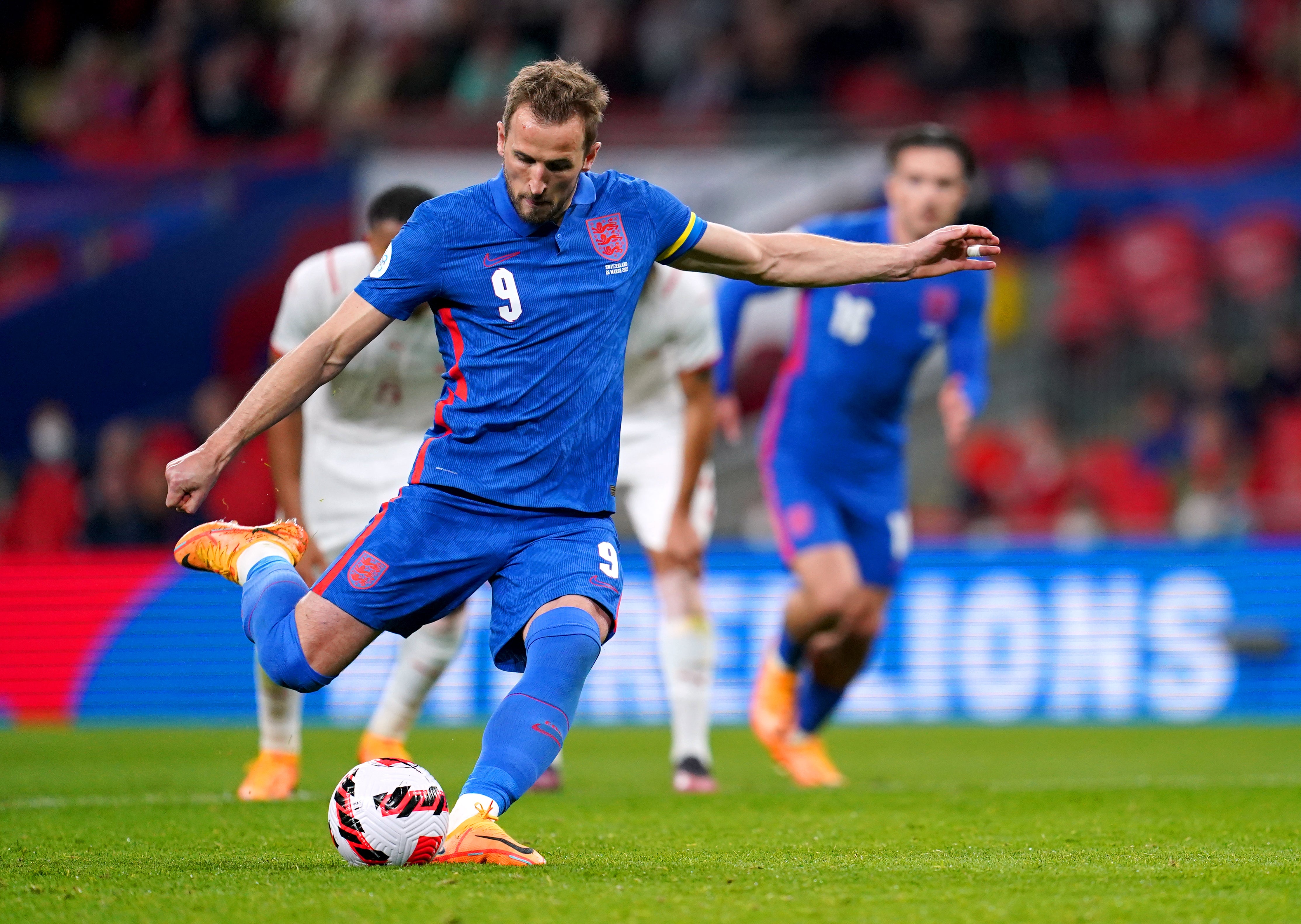 England captain Harry Kane scores the match-winning penalty against Switzerland (Nick Potts/PA)