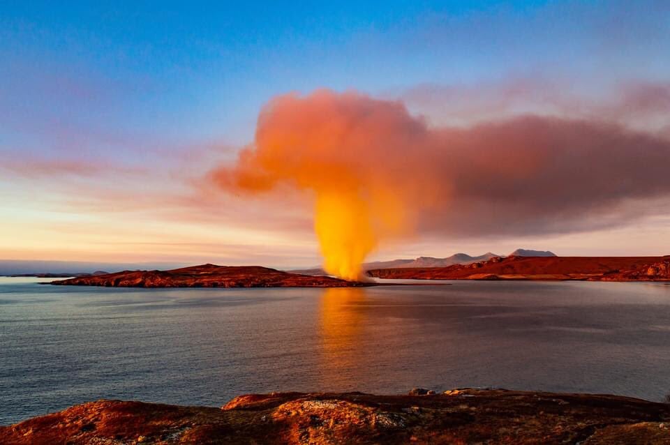 Plumes of smoke coming from the island on Saturday evening