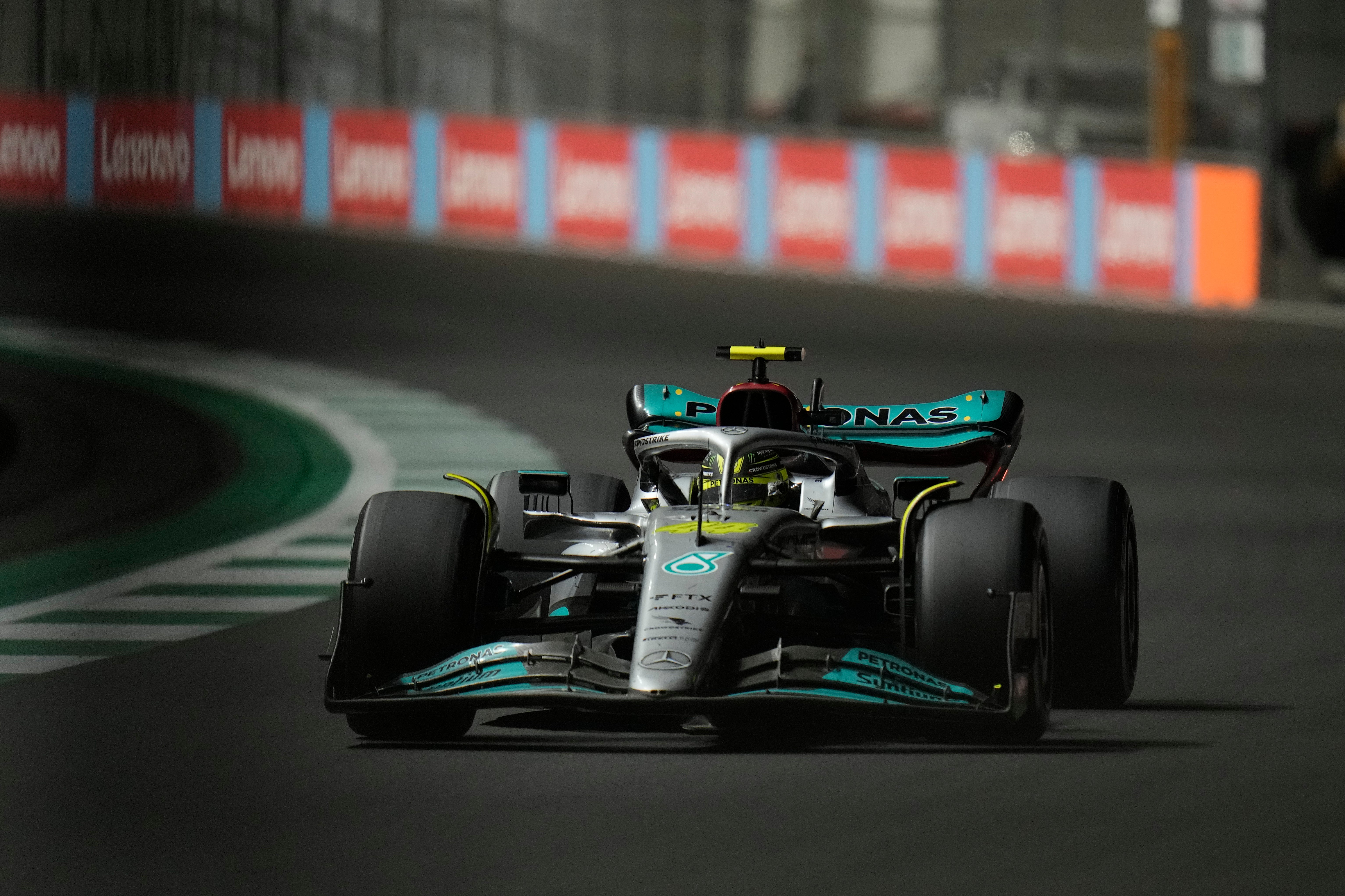 Mercedes driver Lewis Hamilton on his way to a 10th-placed finish (Hassan Ammar/AP).