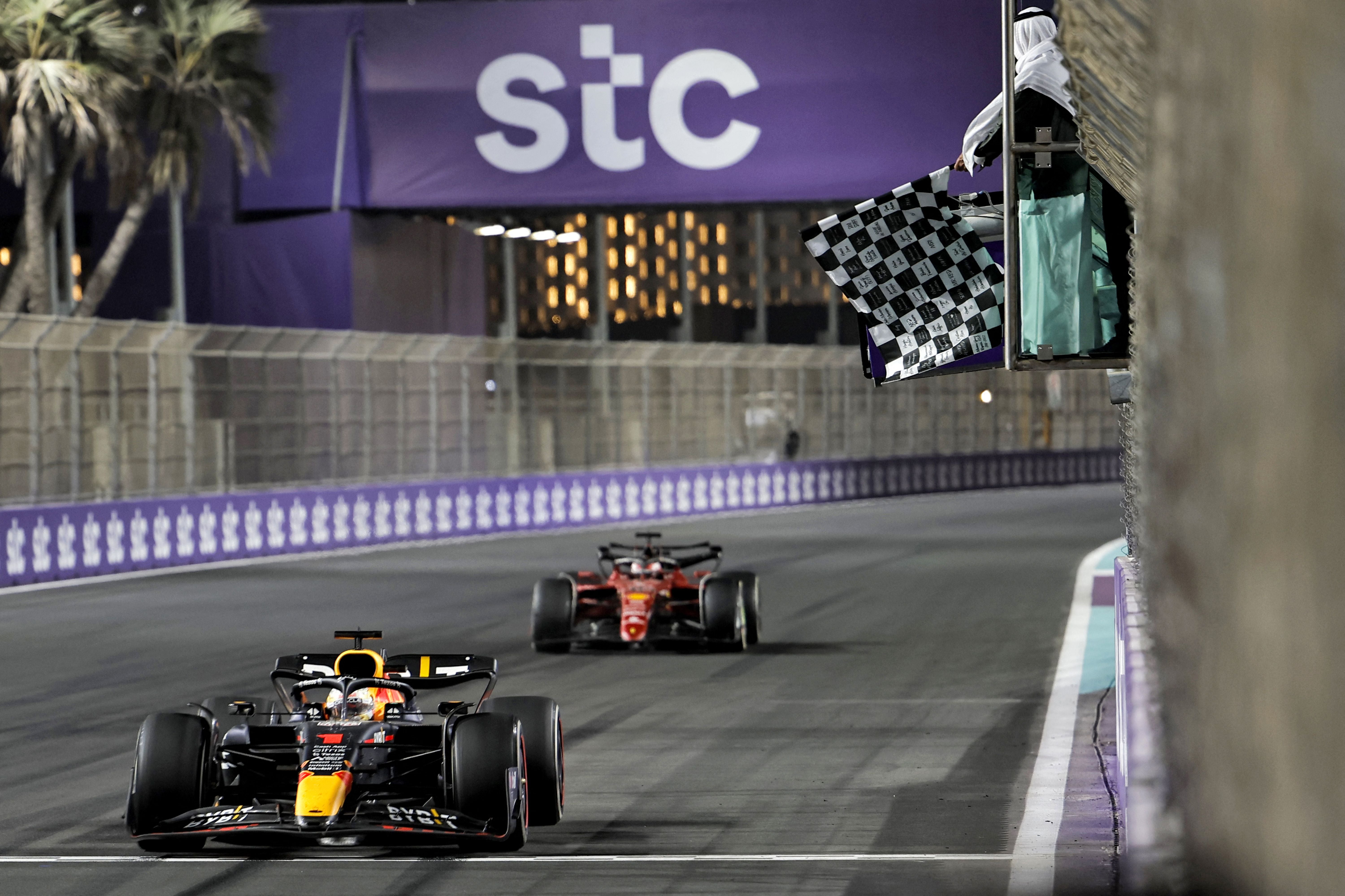 Max Verstappen beats Charles Leclerc to the finish line at the Saudi GP