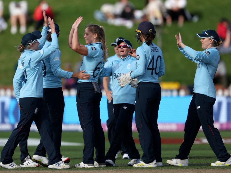 England celebrate during their World Cup match against Bangladesh