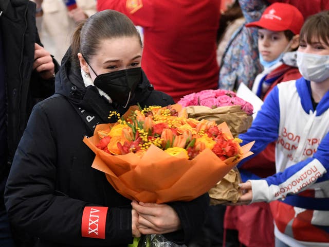 <p>Kamila Valieva returns from the Winter Olympics</p>