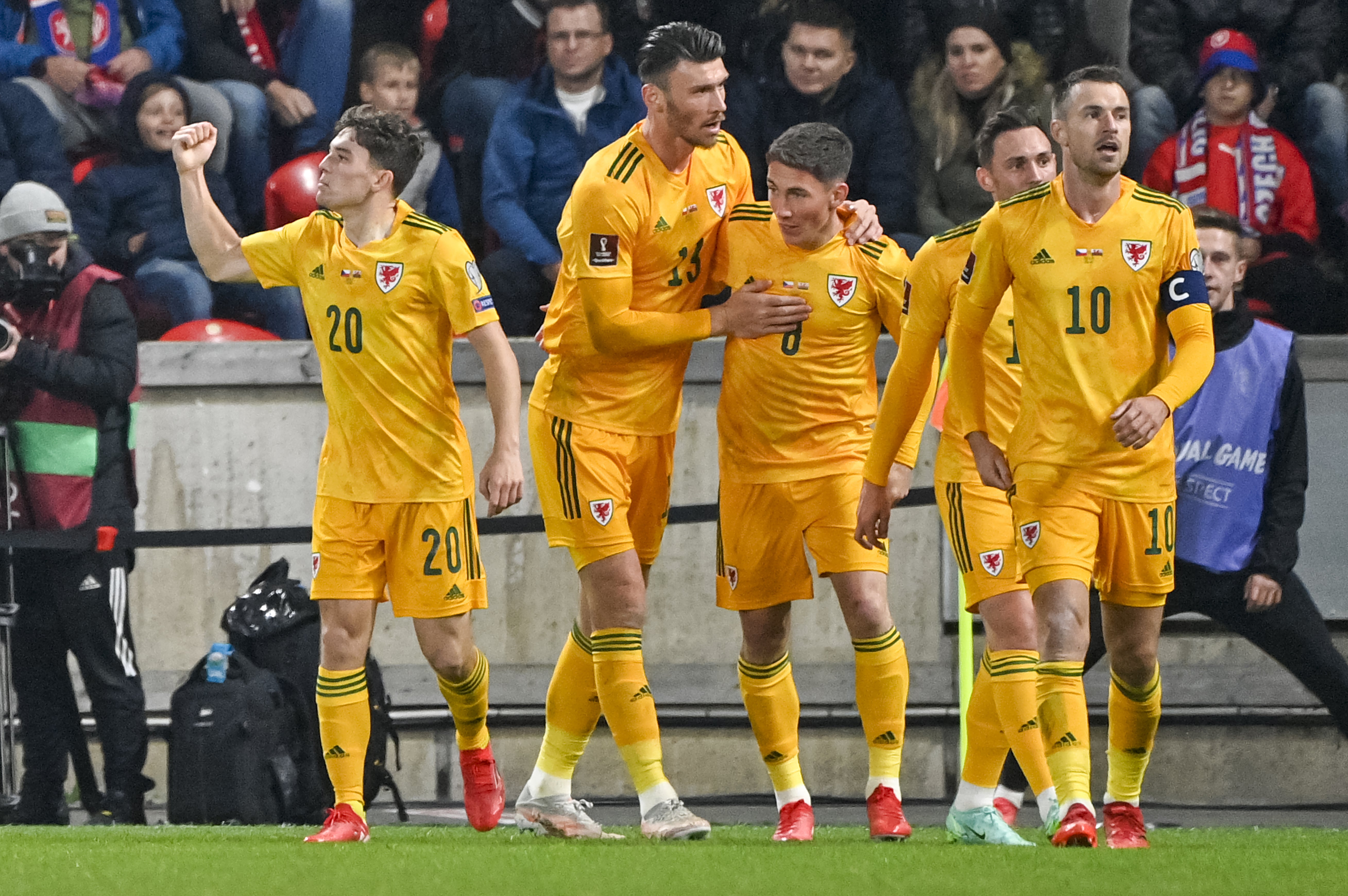 Daniel James, left, scored in Wales’ 2-2 World Cup qualifying draw away to the Czech Republic in October (PA Wire via CTK)