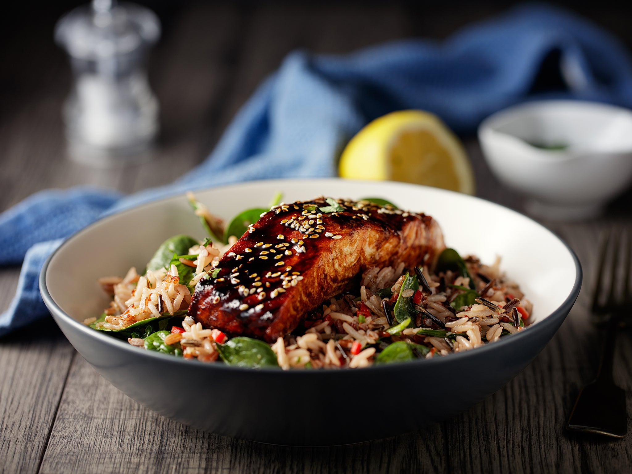 Fish course: Gochugaru salmon with crispy rice