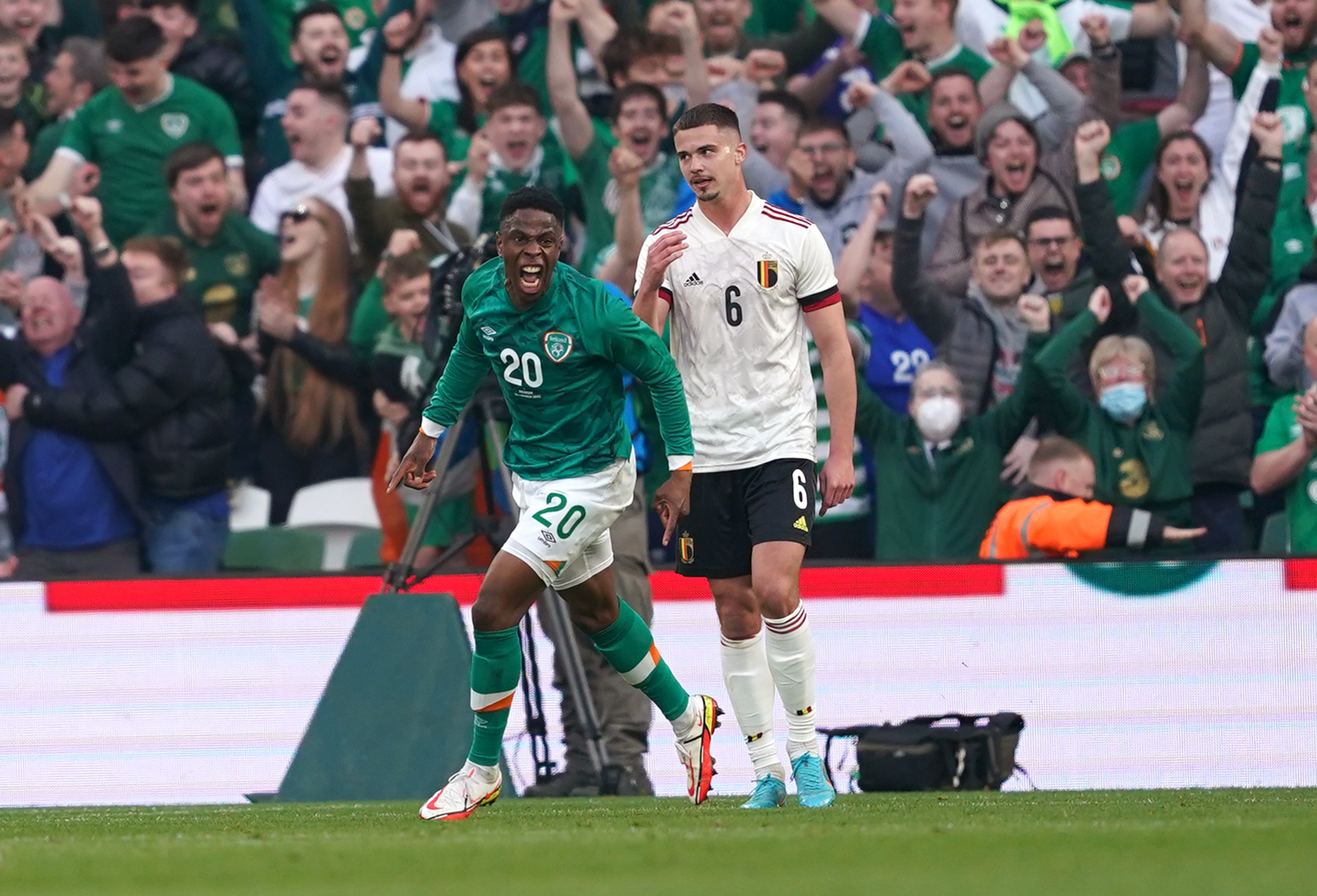 Chiedozie Ogbene scored his third Republic of Ireland goal in six appearances against Belgium (Brian Lawless/PA)