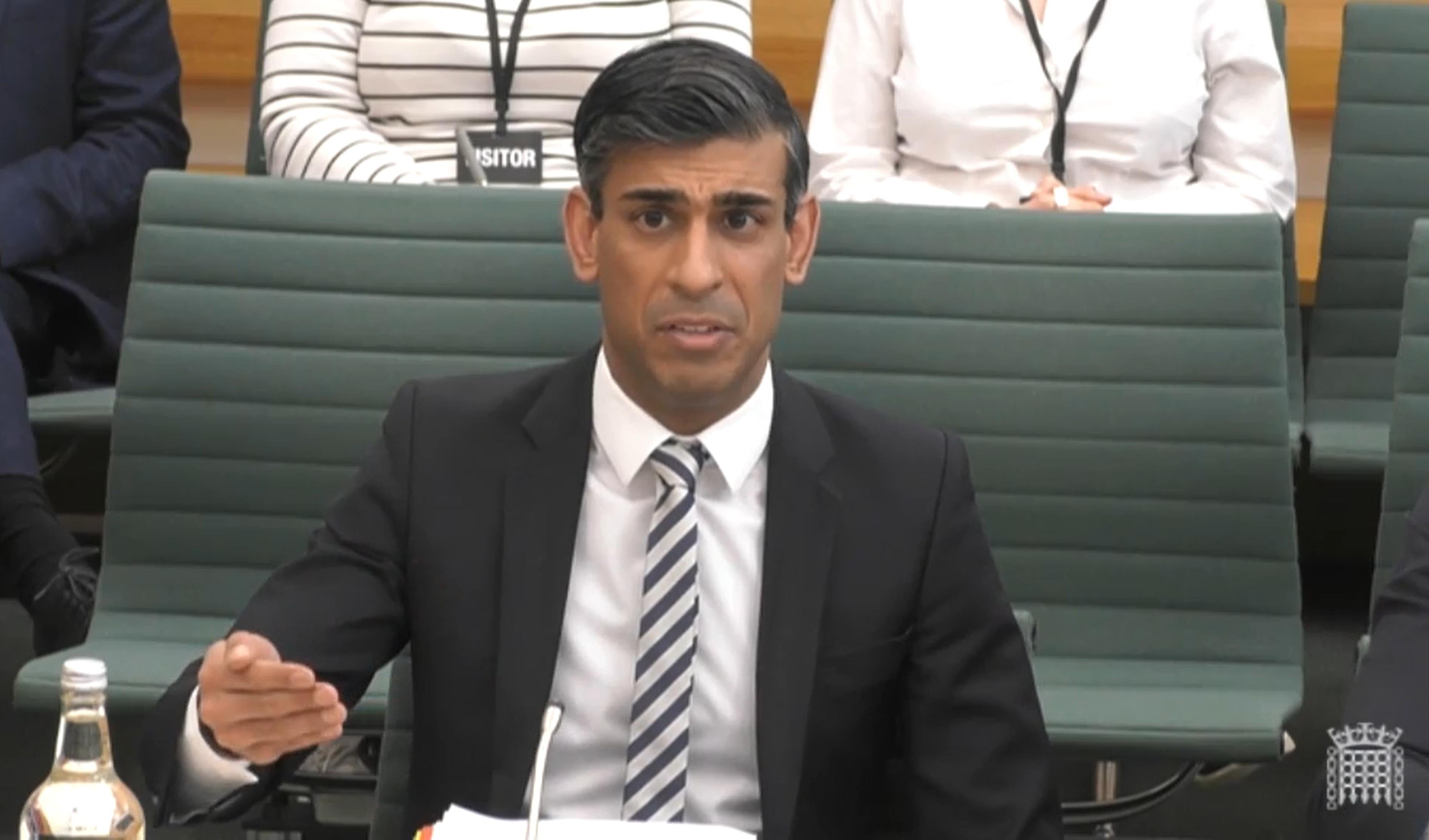 Chancellor Rishi Sunak appearing before the Commons Treasury Committee (House of Commons/PA)