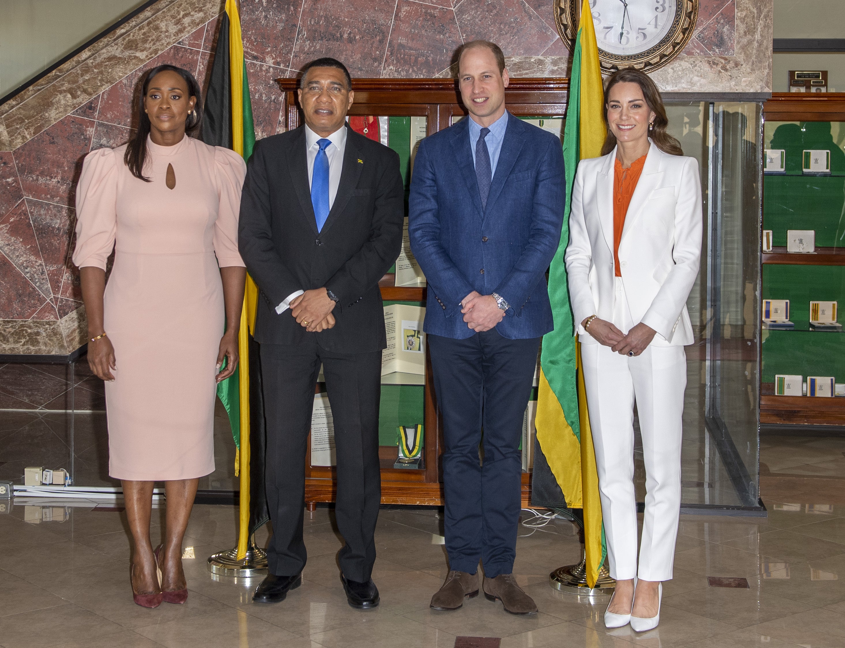 The Duke and Duchess of Cambridge with the Prime Minister of Jamaica, Andrew Holness and his wife Juliet