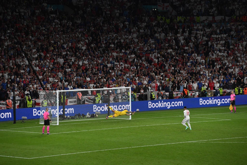 Jadon Sancho saw his penalty saved in the Euro 2020 final shootout