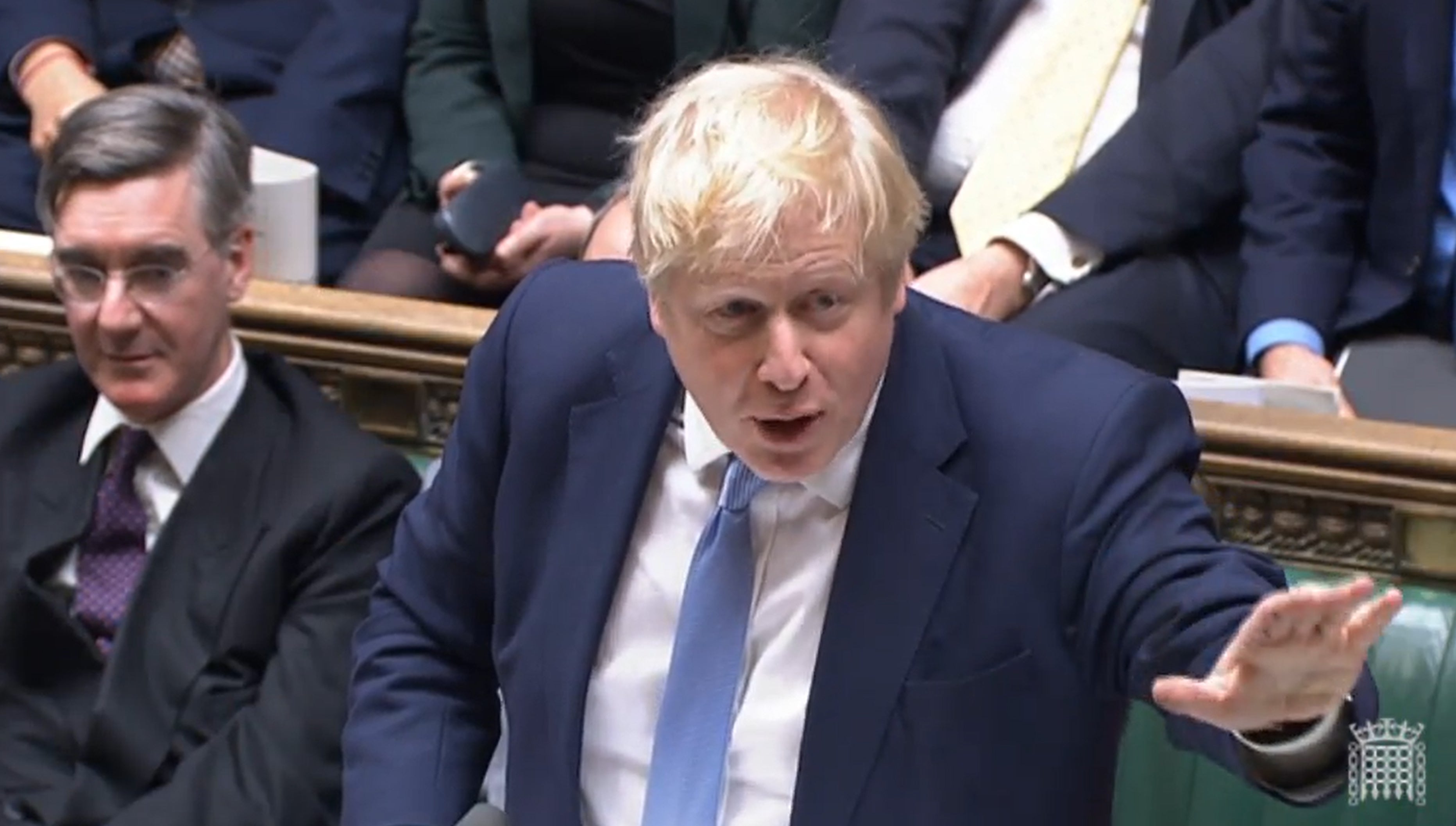 Prime Minister Boris Johnson delivers a statement to MPs in the House of Commons on the Sue Gray report (House of Commons/PA)