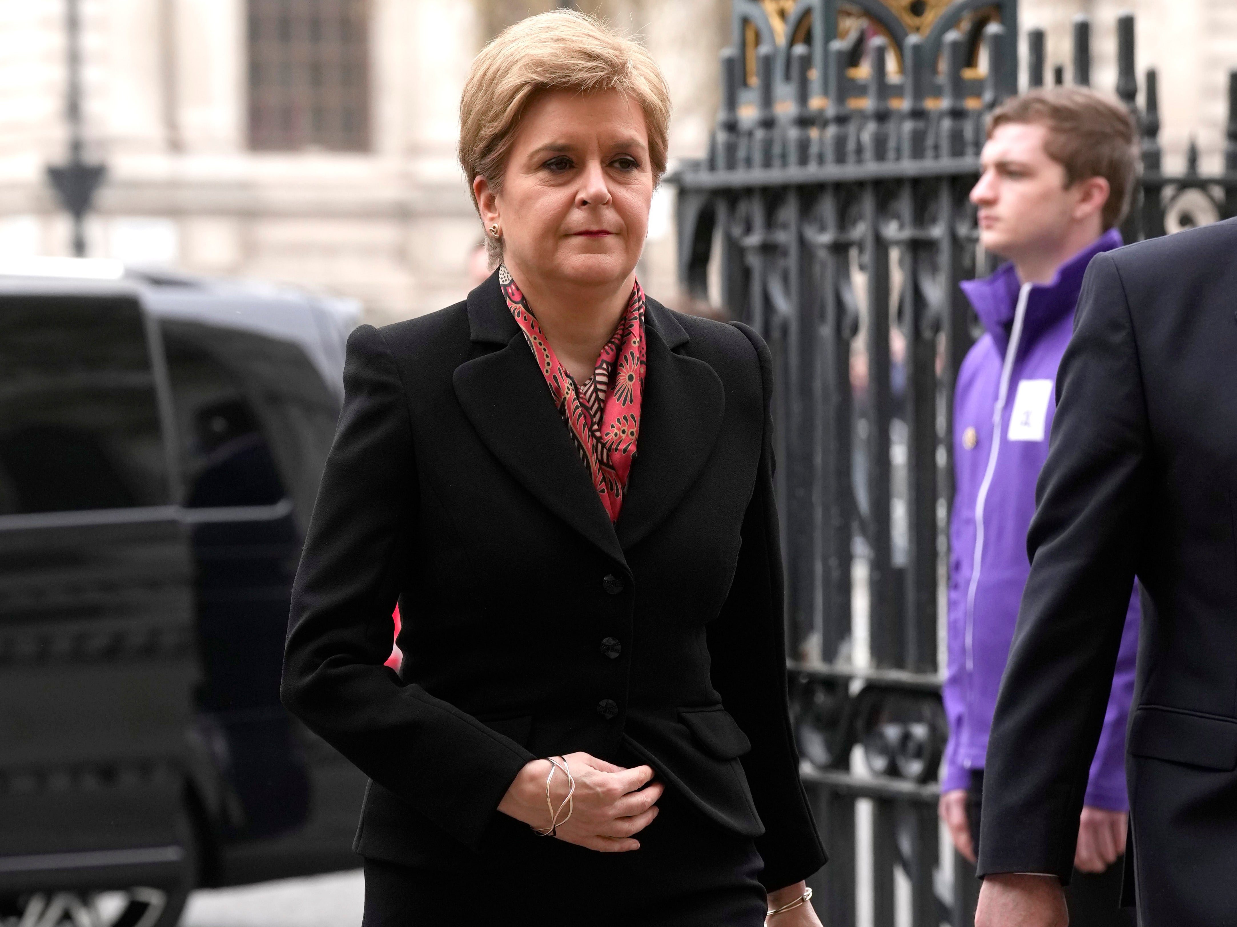 First Minister of Scotland Nicola Sturgeon arrives to attend a Service of Thanksgiving for the life of Prince Philip