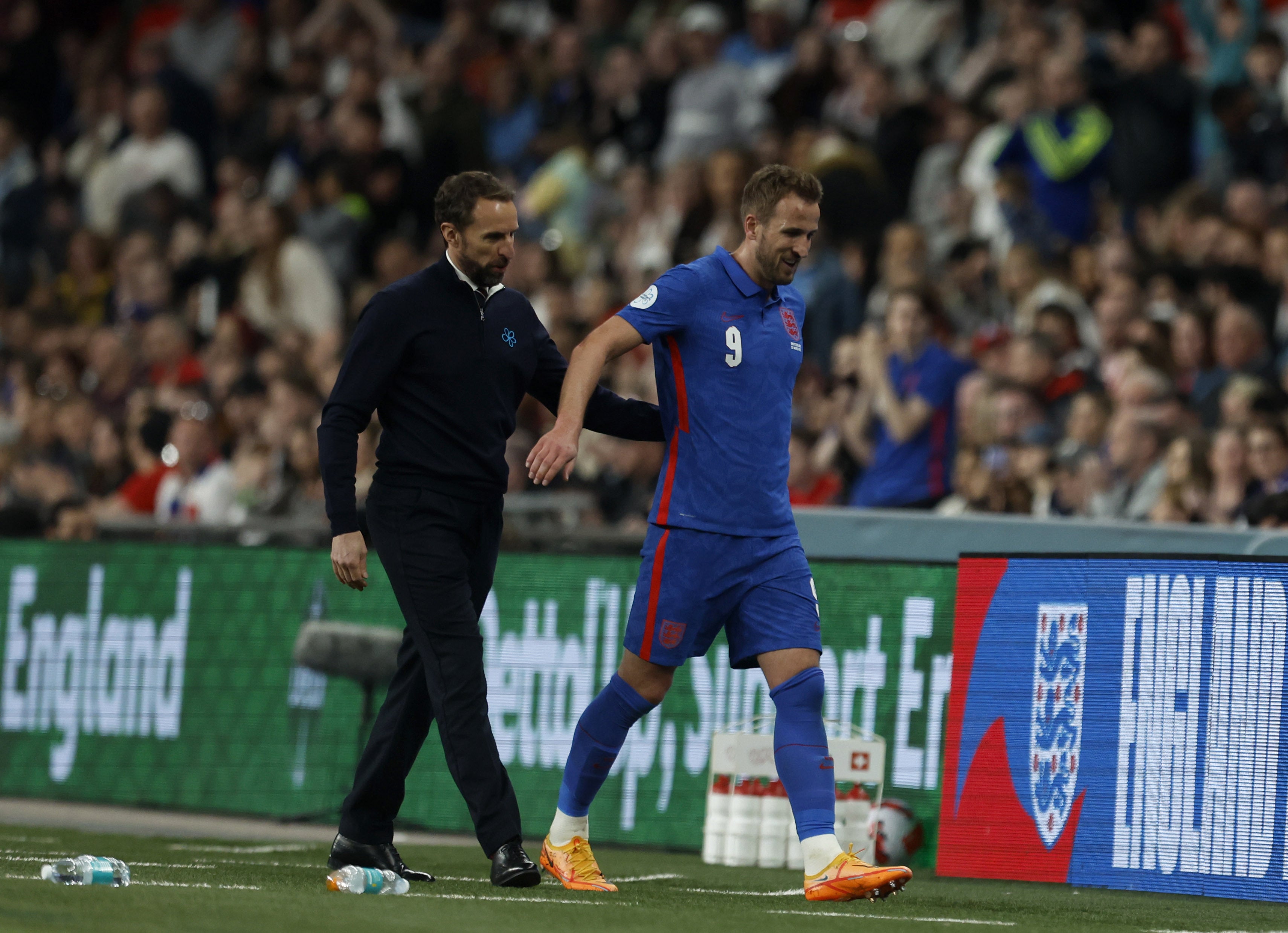 Gareth Southgate, left, has limited penalty options beyond Harry Kane (Steven Paston/PA)