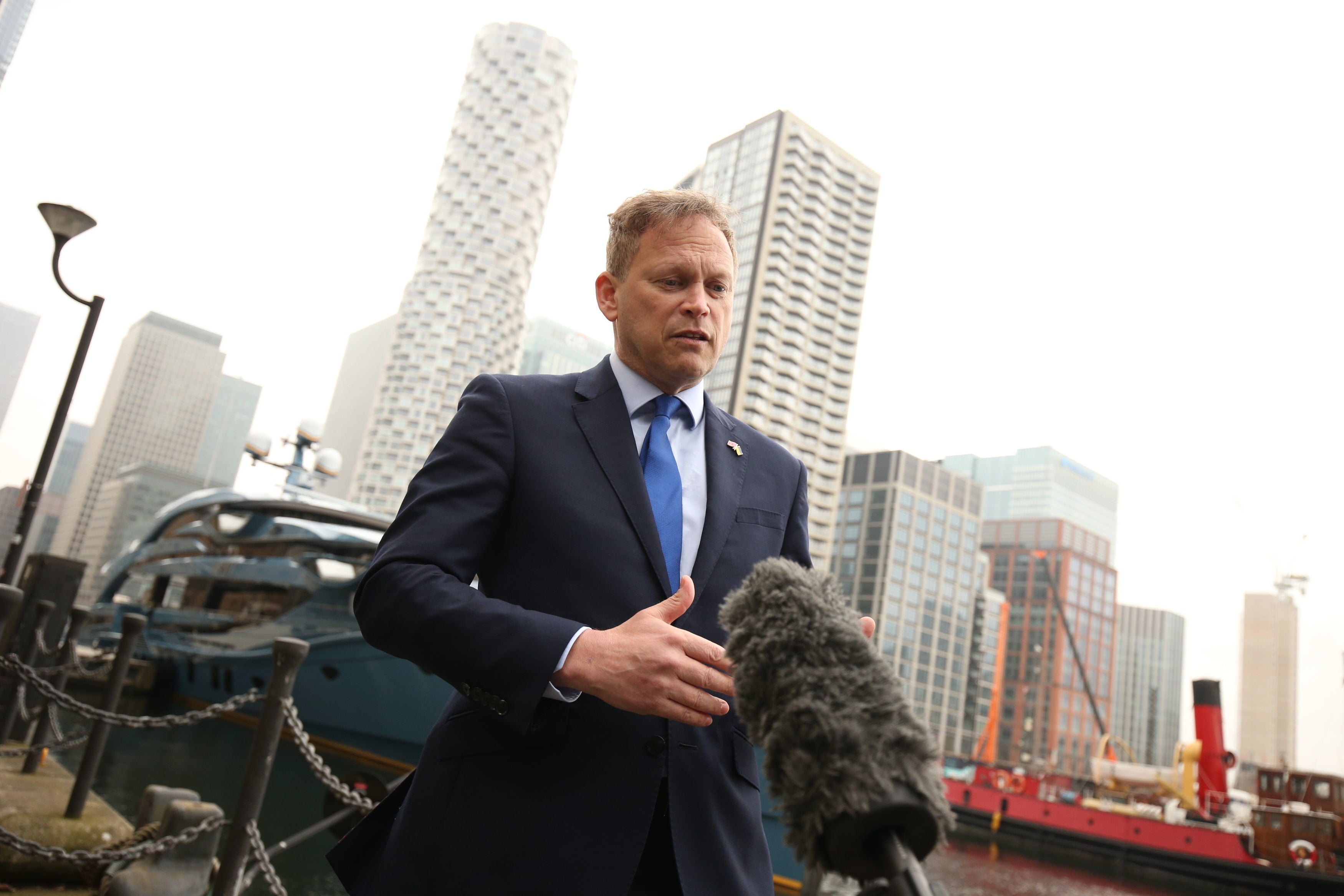 Transport secretary grant Shapps by the superyacht