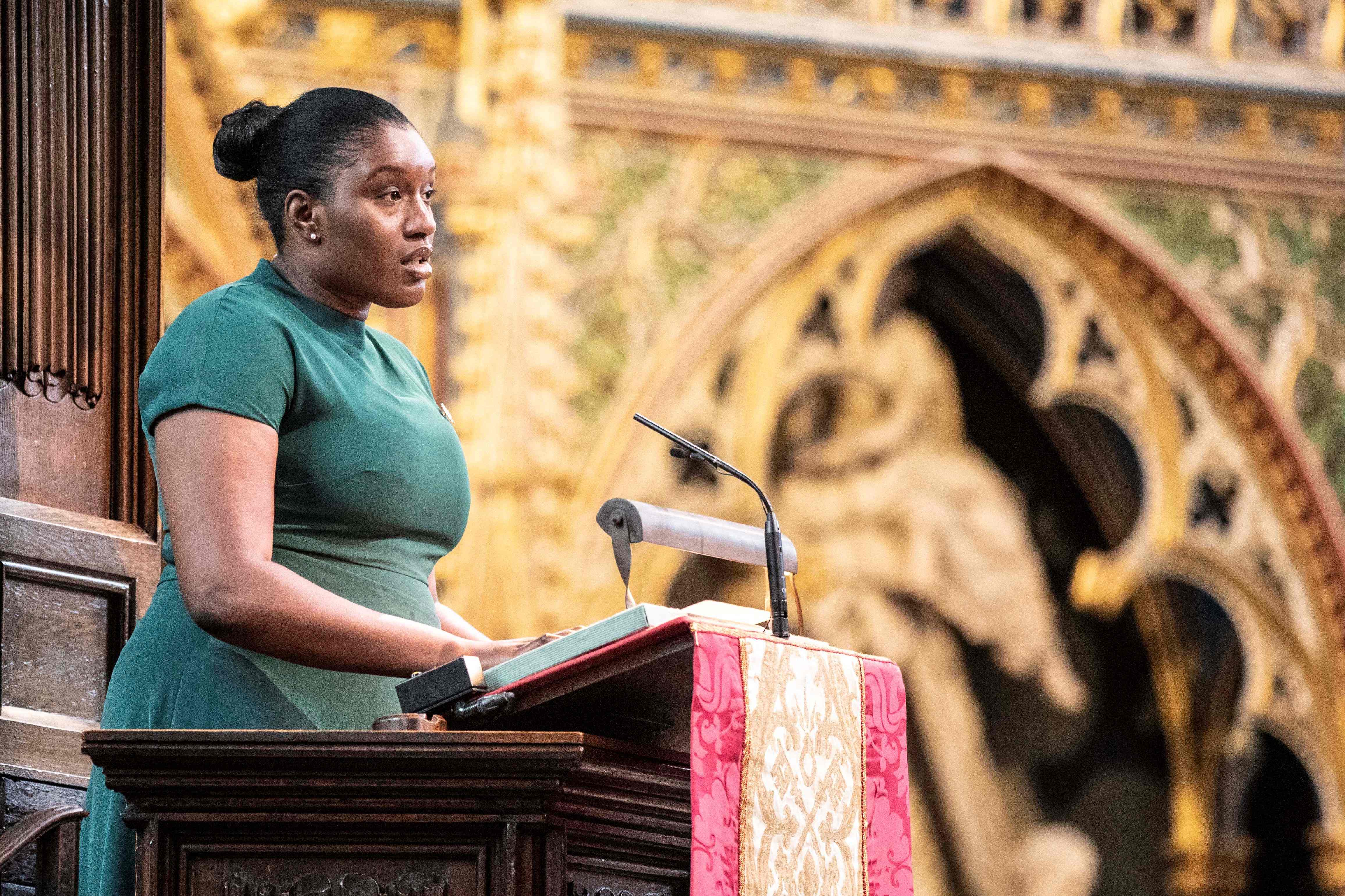 Duke of Edinburgh Bronze, Silver and Gold award holder Doyin Sonibare reads a tribute during a Service of Thanksgiving for Prince Philip