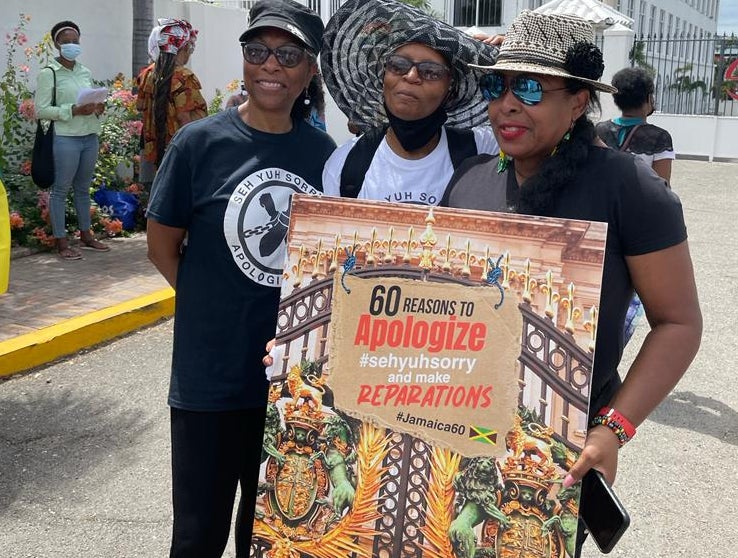 Professor Hamilton (left) and two other protesters at the Advocates Network demonstration