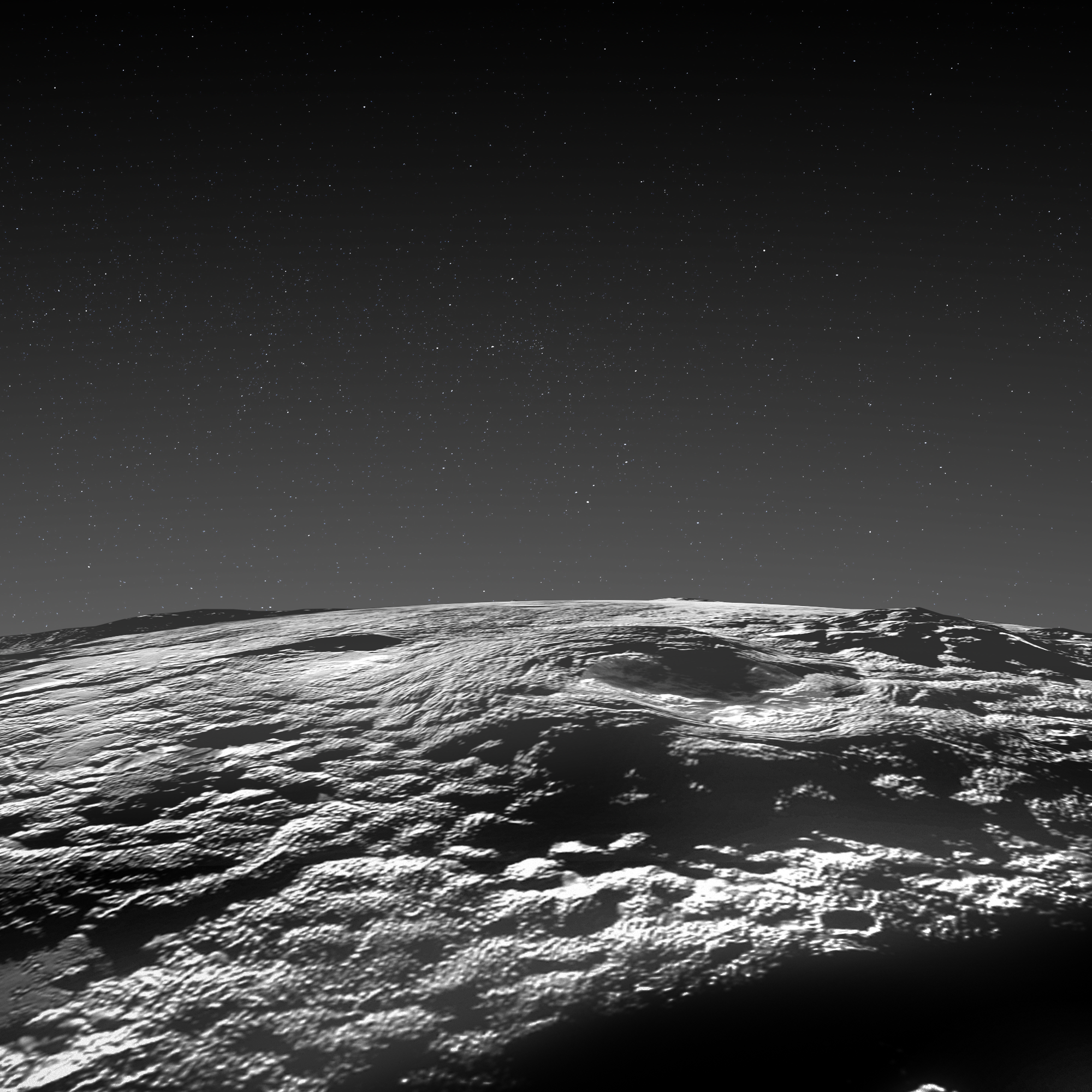 The rough terrain of an ice volcano field on Pluto