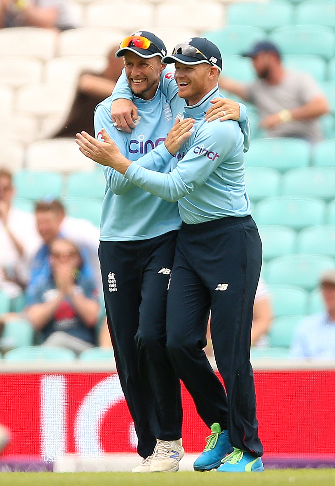 Joe Root and Sam Billings celebrate (Nigel French/PA)