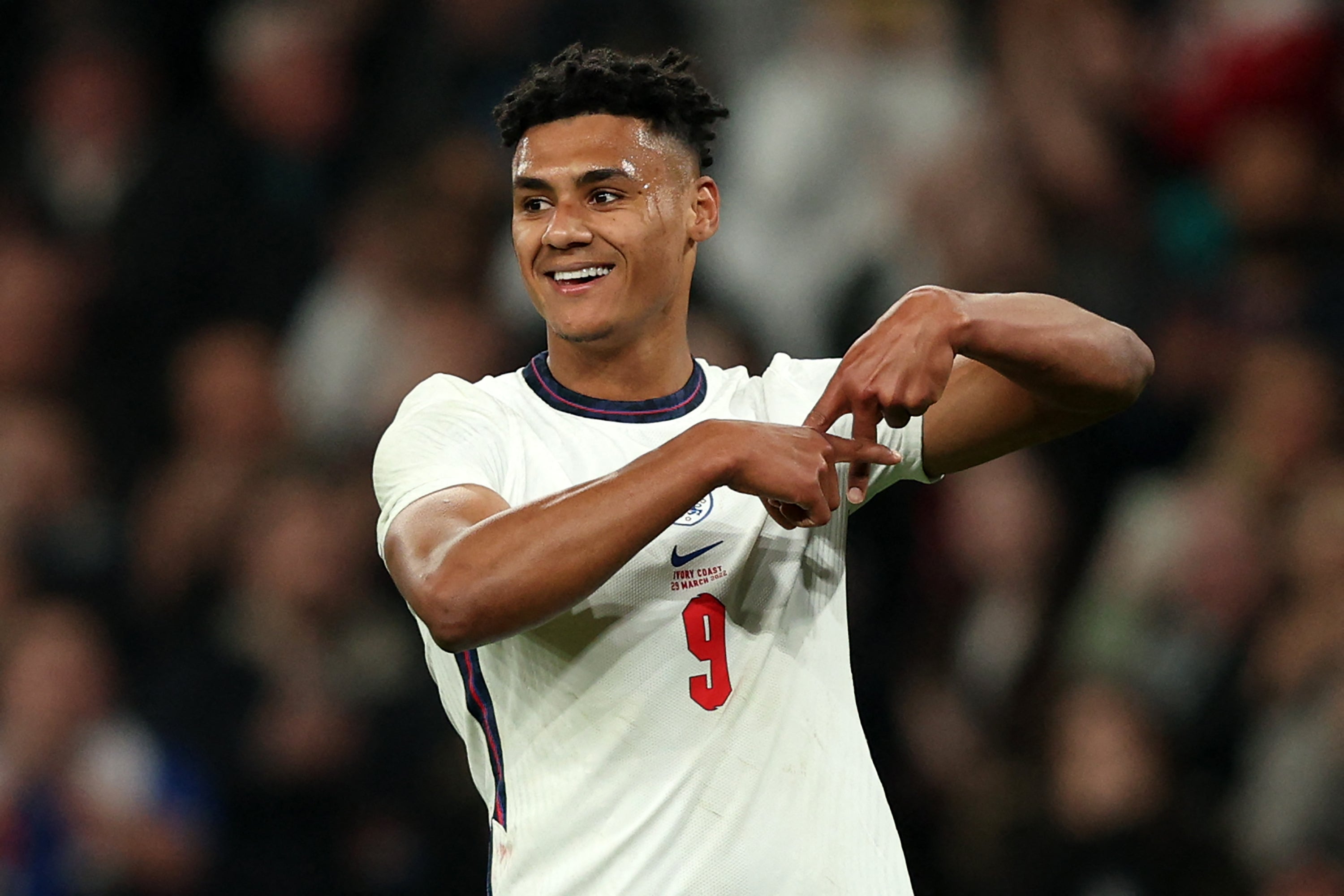 Ollie Watkins celebrates opening the scoring for England