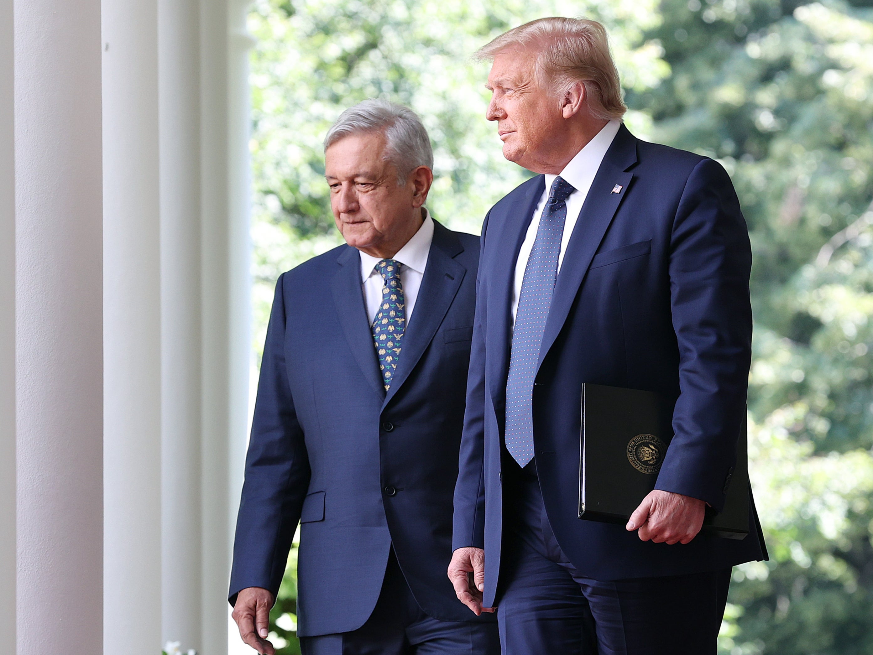 U.S. President Donald Trump walks to the Rose Garden with Mexican President Andrés Manuel López Obrador at the White House July 8, 2020 in Washington, DC