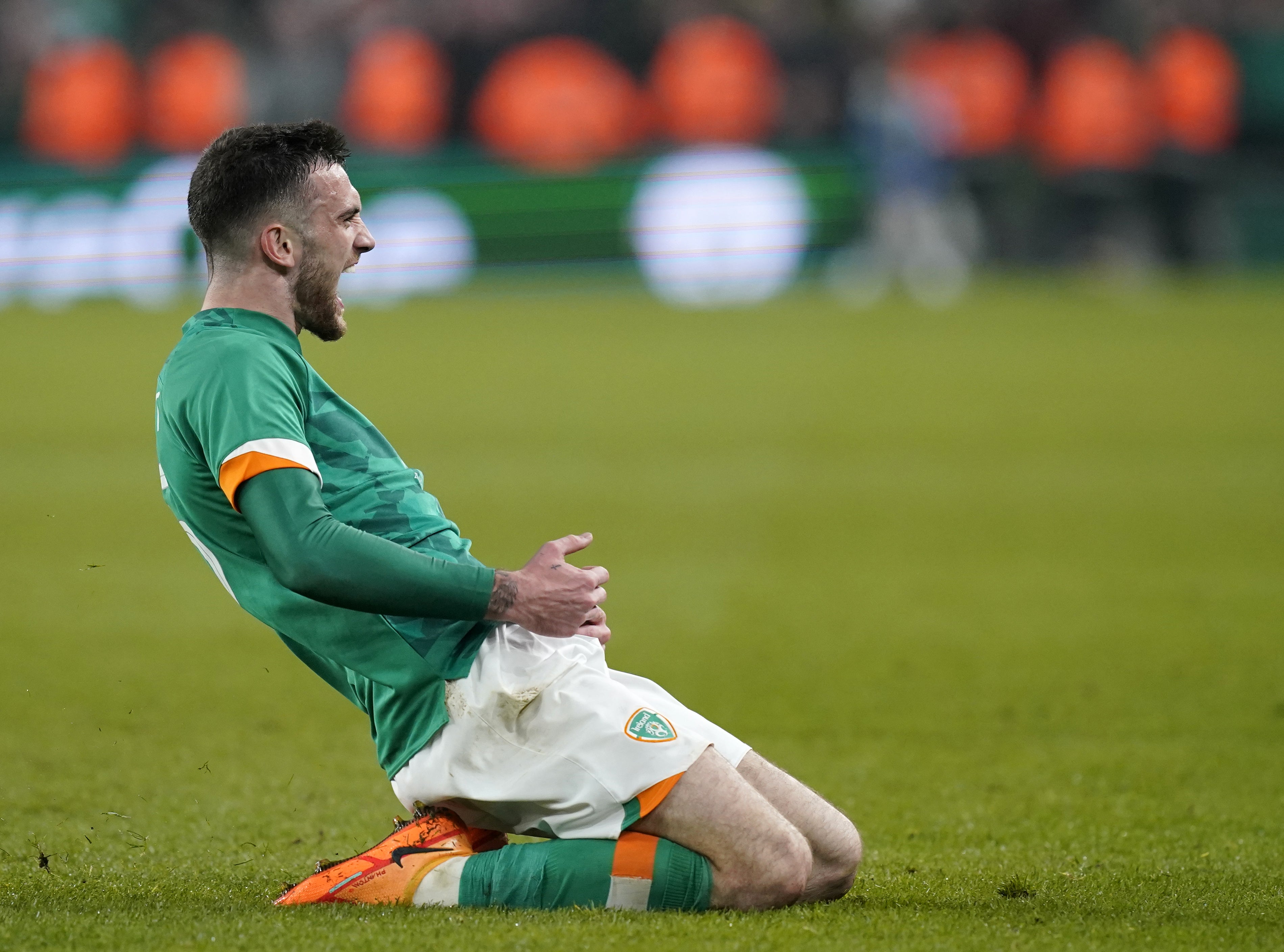 Republic of Ireland striker Troy Parrott celebrates his last-gasp winner against Lithuania (Niall Carson/PA)