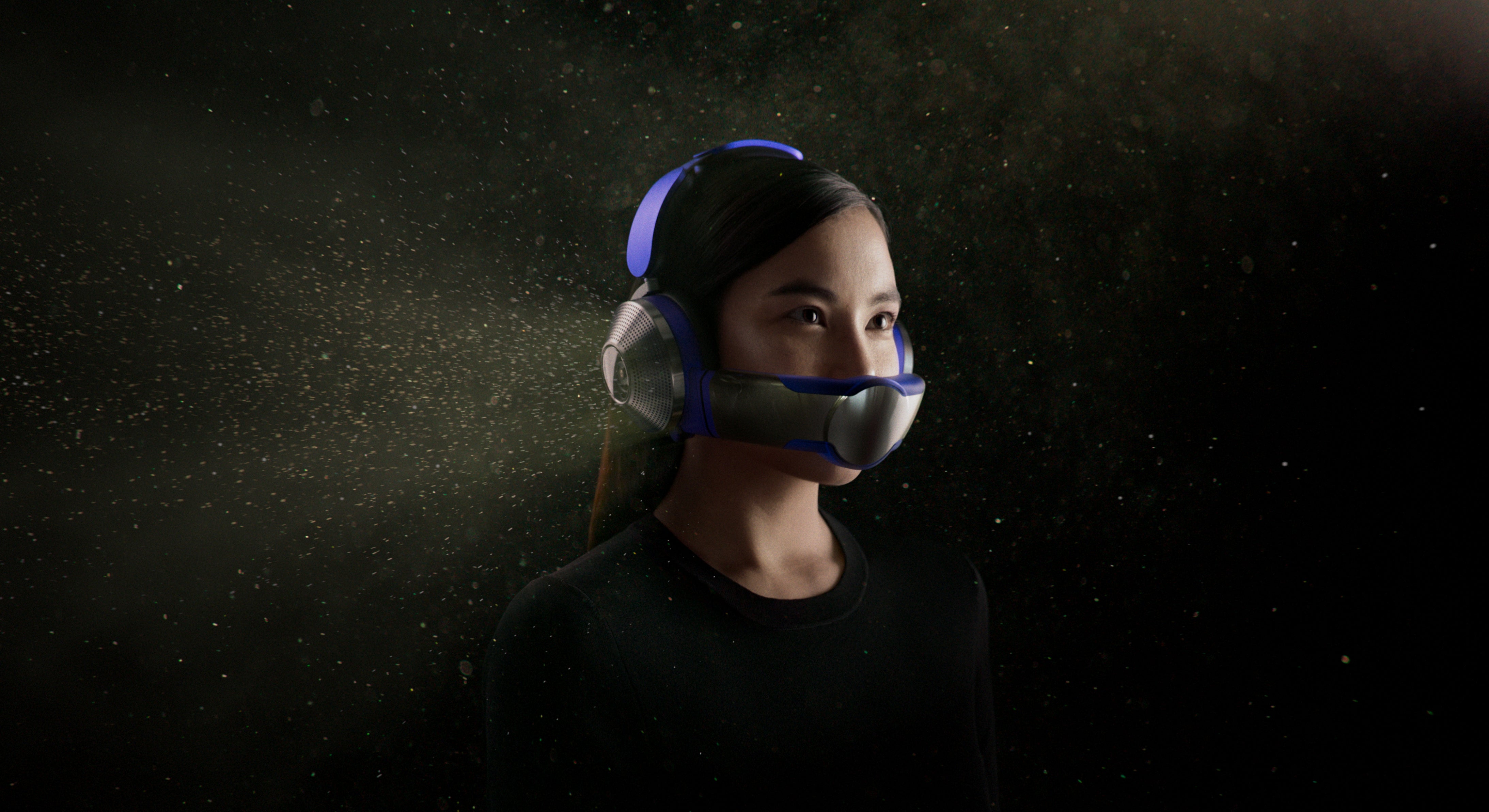 Dyson has created a pair of headphones that also includes an air-purifying visor designed to help people avoid polluted air in cities (Dyson/PA)